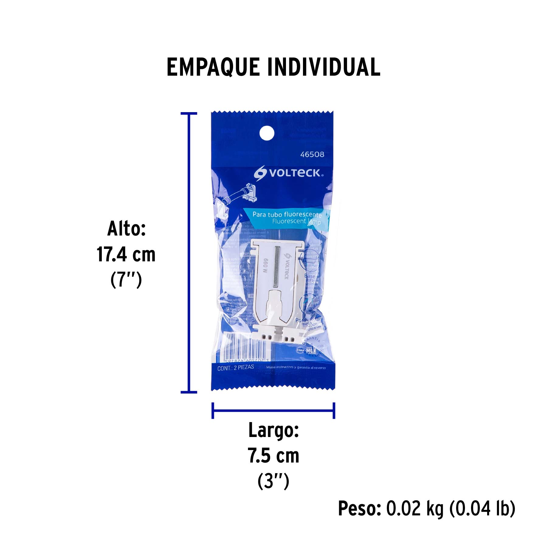 Bolsa 2 pz portalámparas p/tubo LED y fluorescente, base G13 - Empaque