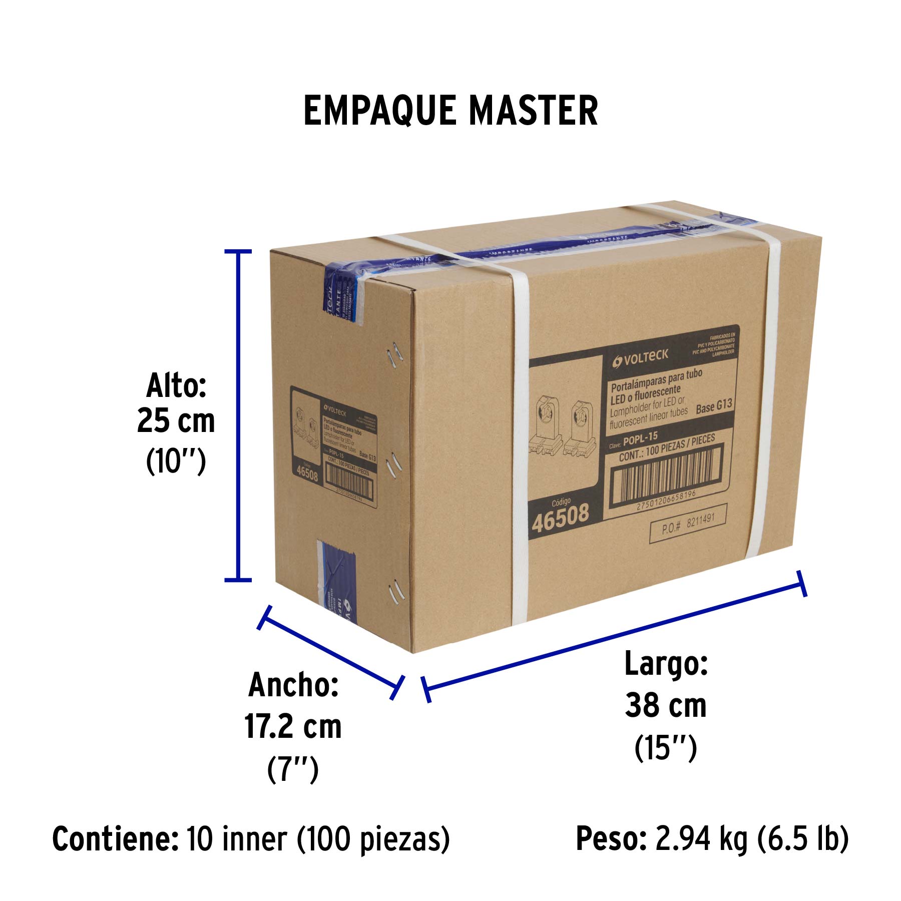 Bolsa 2 pz portalámparas p/tubo LED y fluorescente, base G13 - Empaque