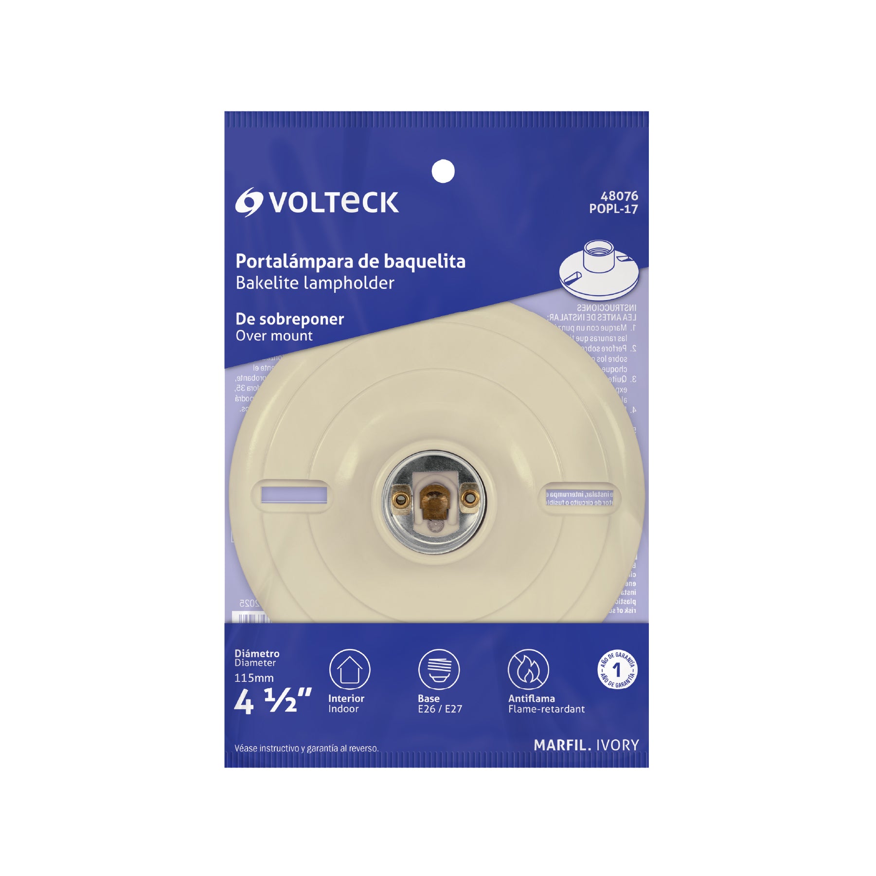 Portalámpara 4-1/2" de baquelita, VOLTECK