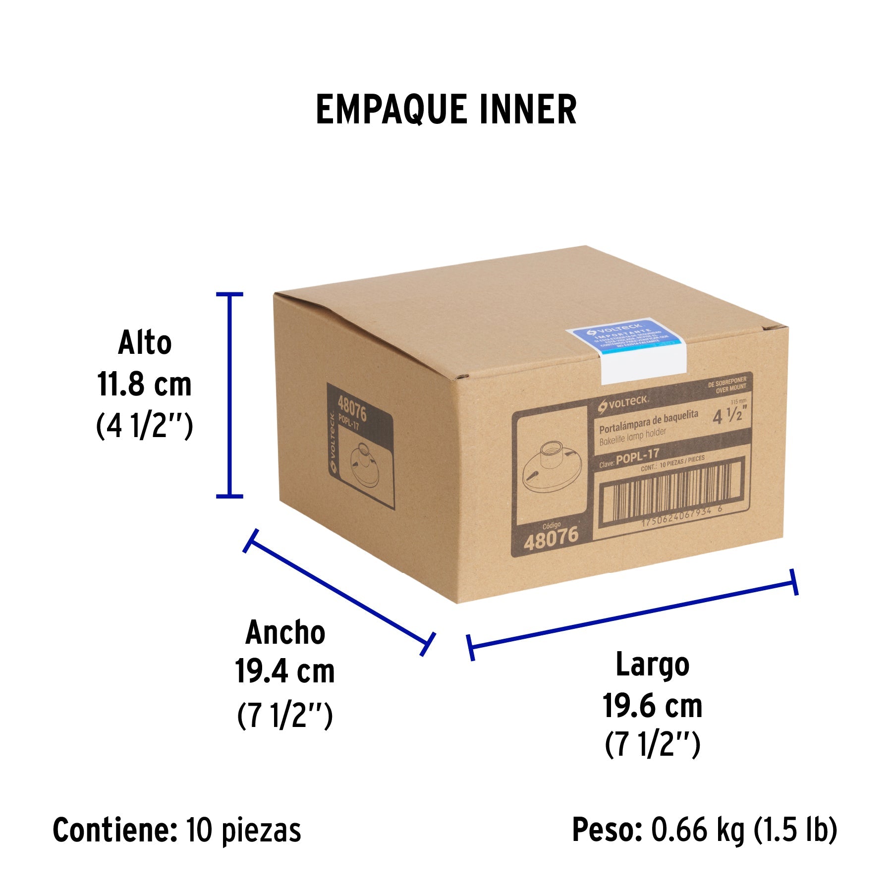 Portalámpara 4-1/2" de baquelita, VOLTECK - Empaque