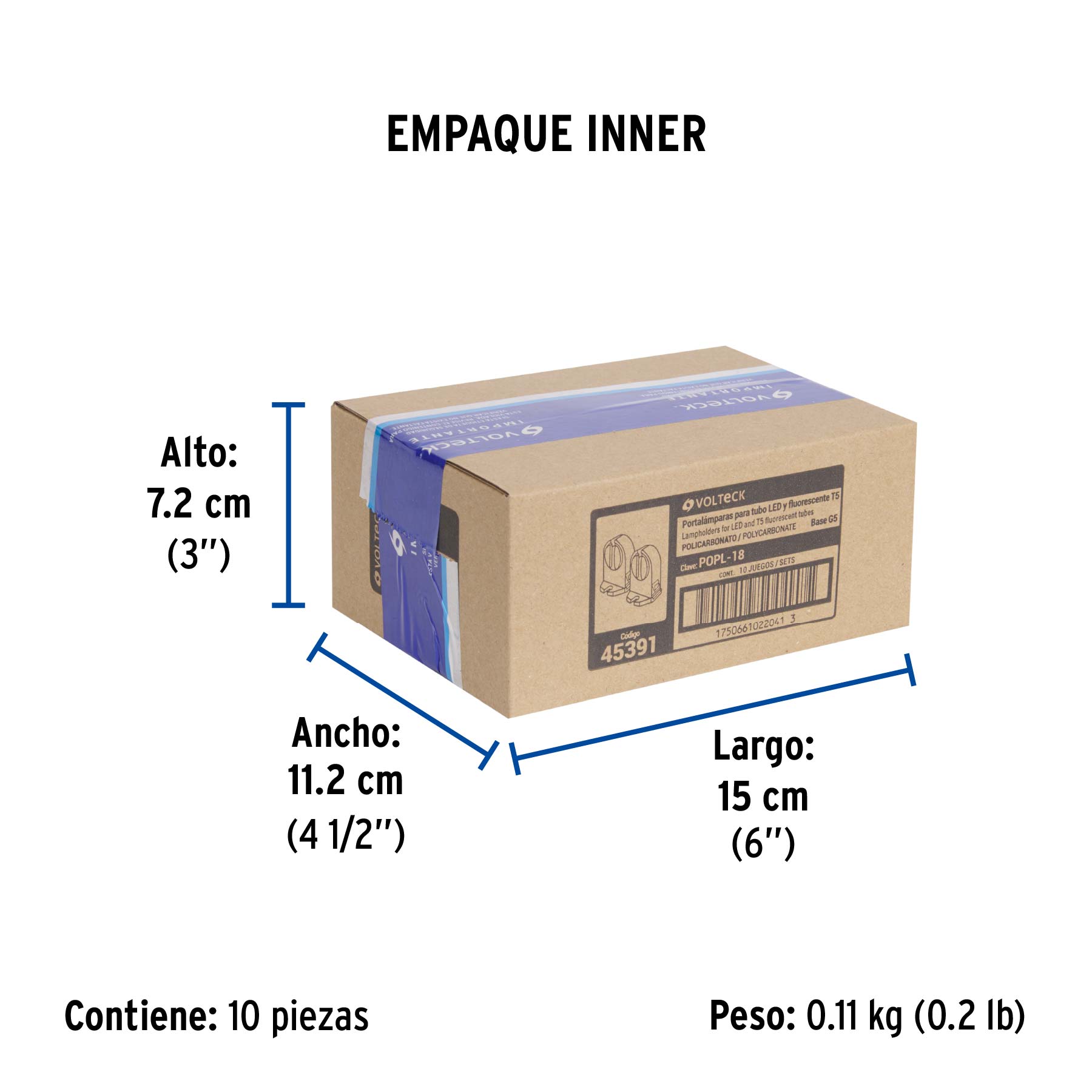 Bolsa 2 pz portalámparas p/tubo LED y fluorescente, base G5 - Empaque