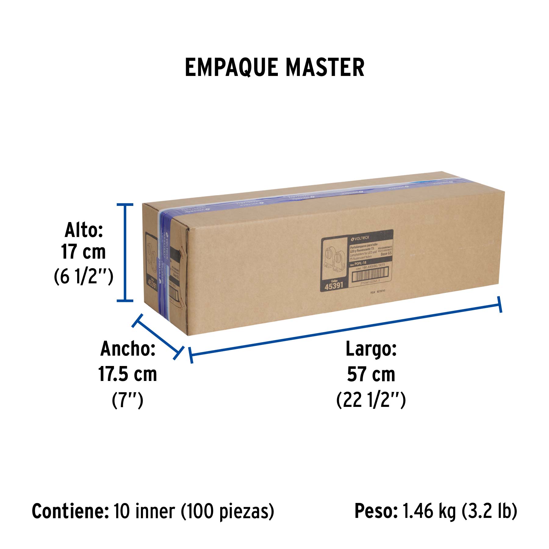 Bolsa 2 pz portalámparas p/tubo LED y fluorescente, base G5 - Empaque