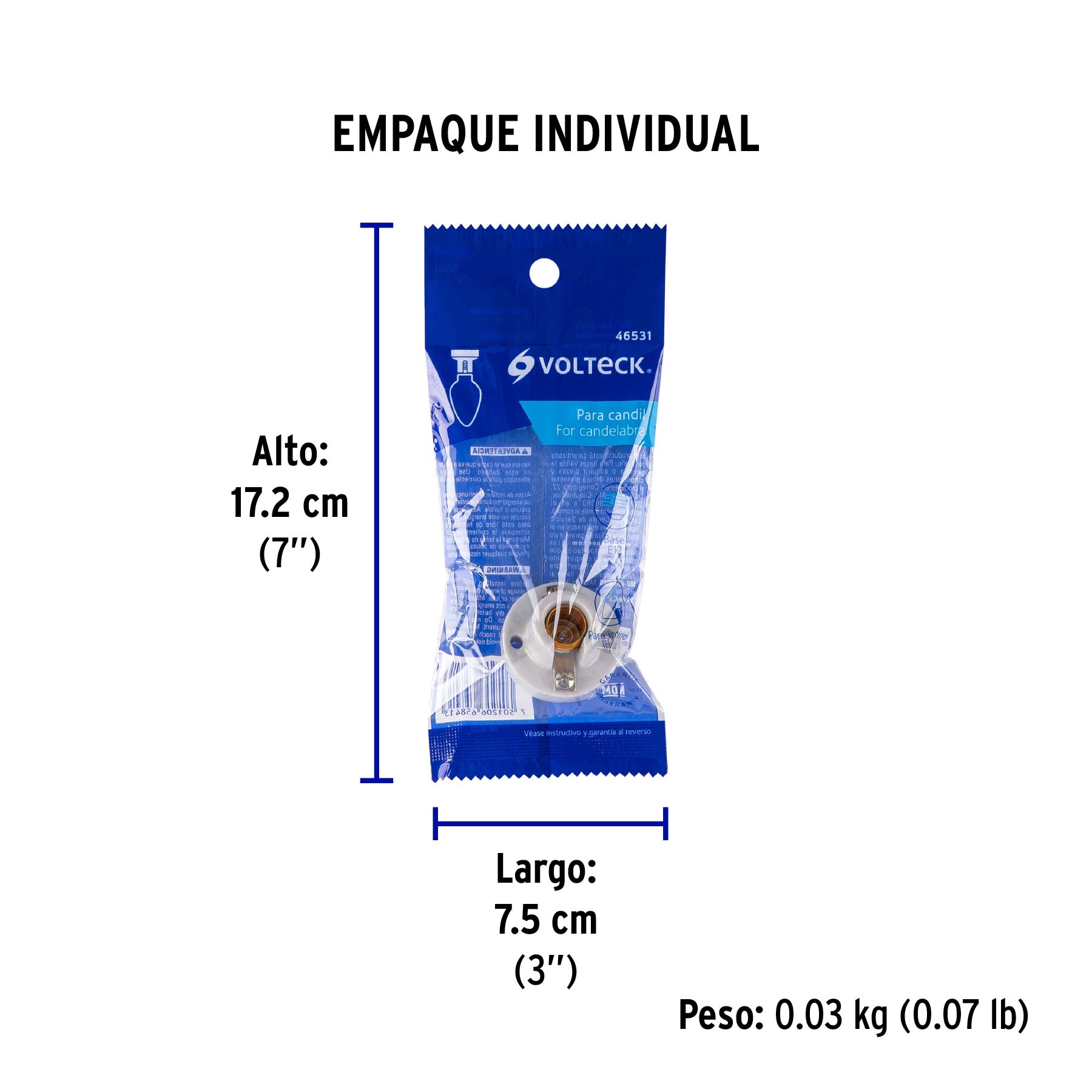 Portalámpara de porcelana para candil, VOLTECK - Empaque