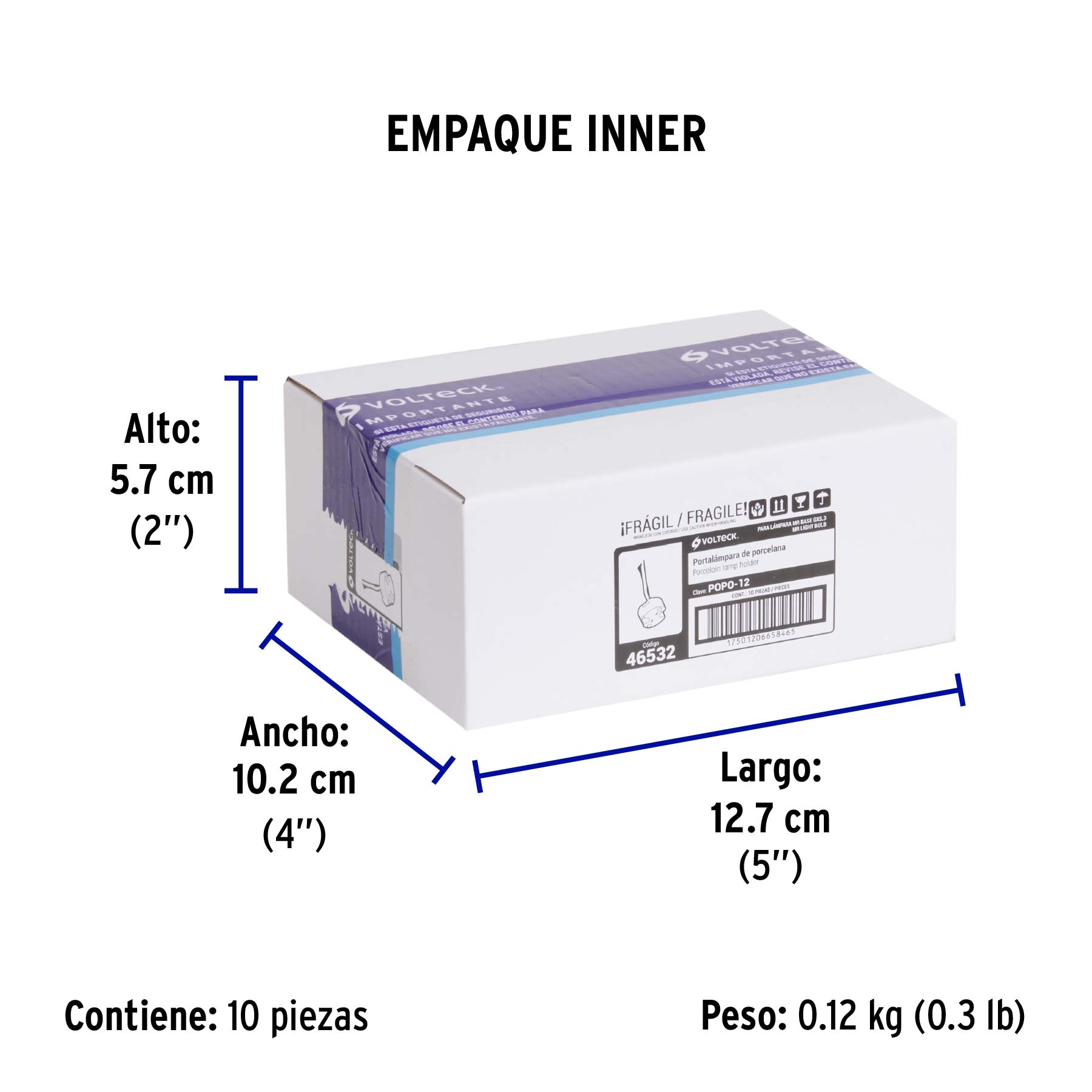 Portalámpara de porcelana para MR, base bipin, VOLTECK - Empaque