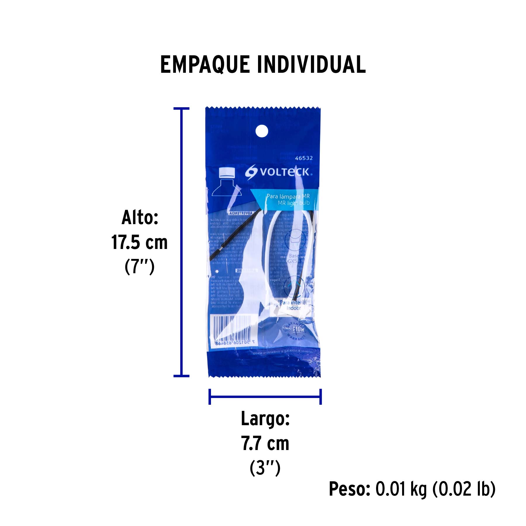 Portalámpara de porcelana para MR, base bipin, VOLTECK - Empaque