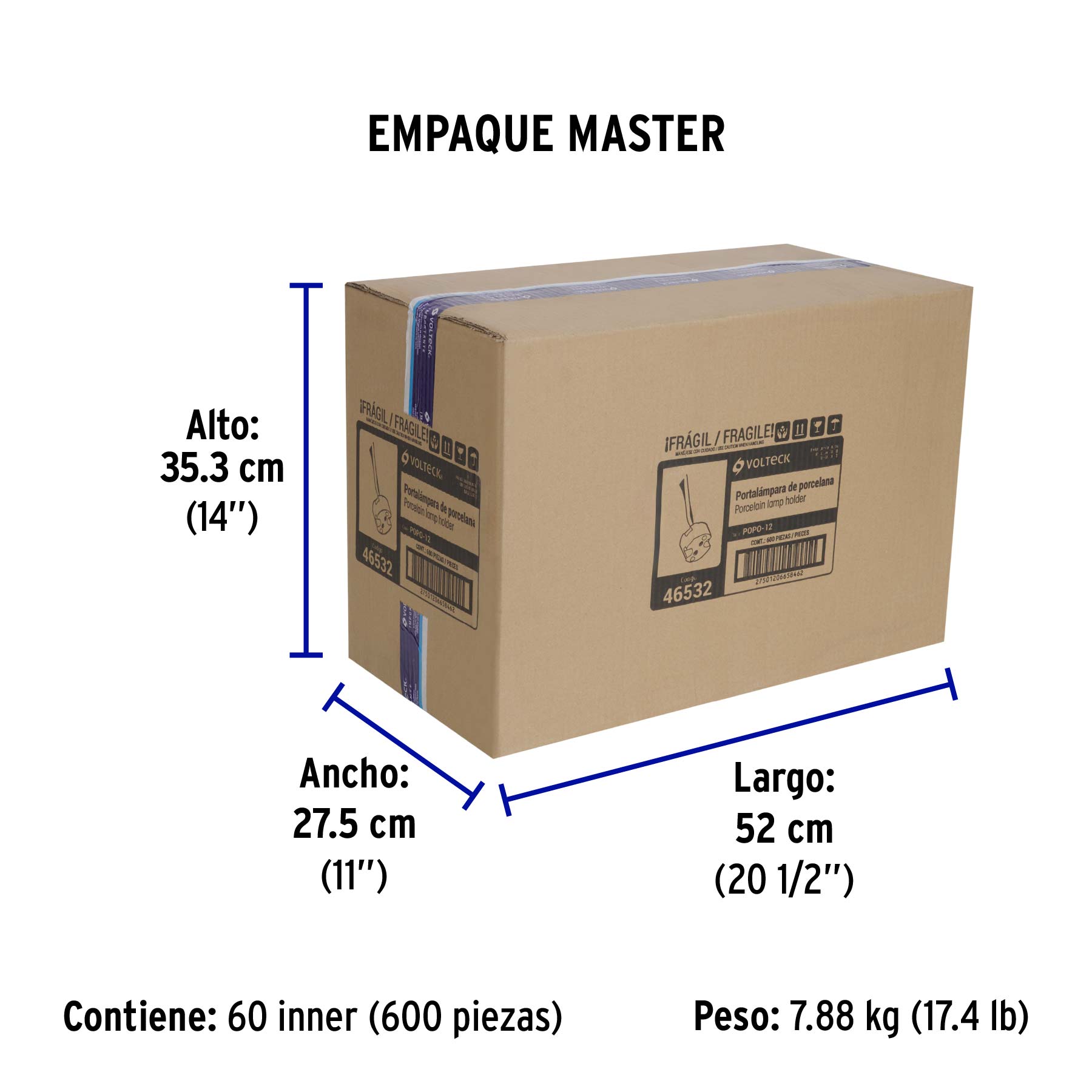 Portalámpara de porcelana para MR, base bipin, VOLTECK - Empaque