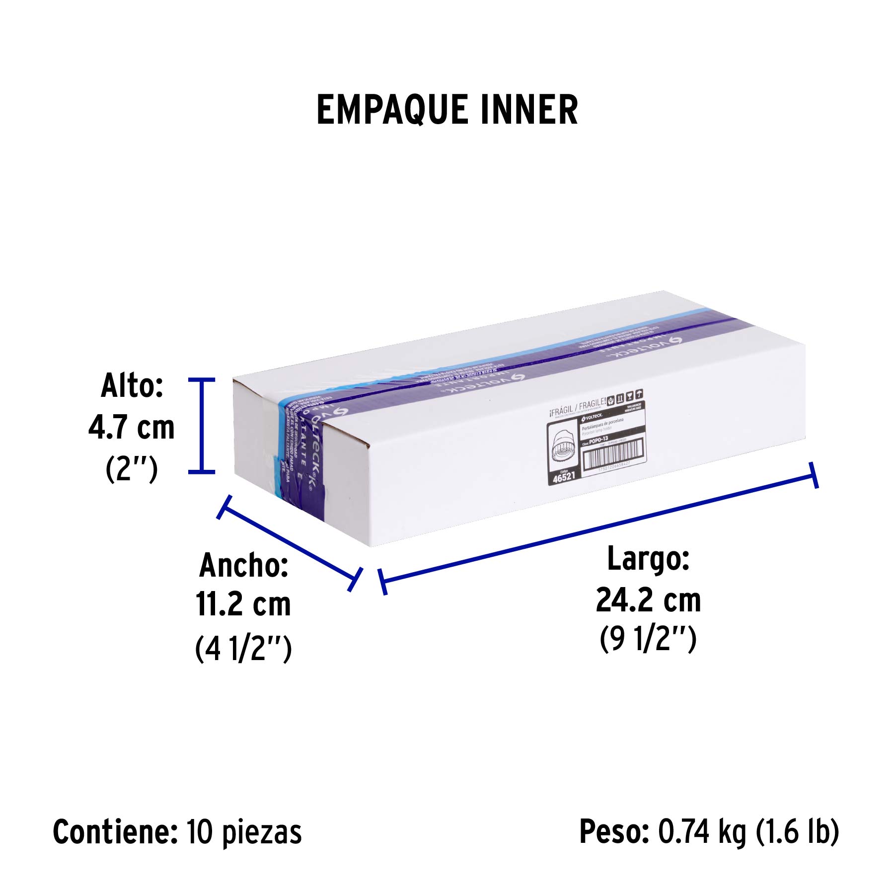 Portalámpara de porcelana, tipo anuncio, VOLTECK - Empaque