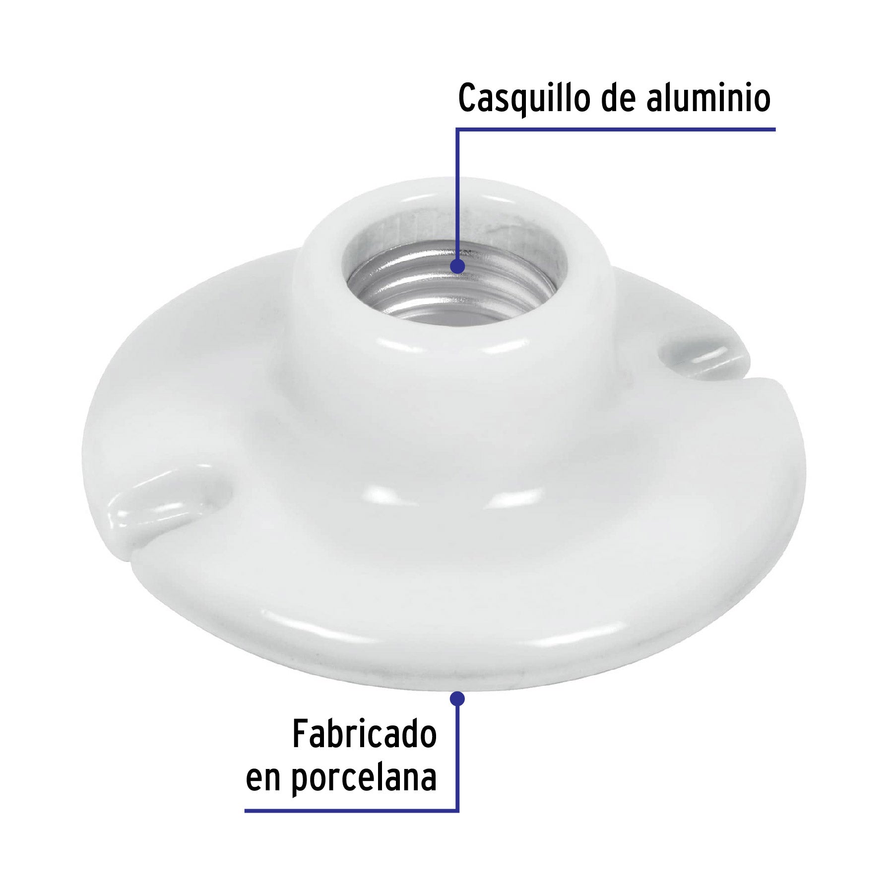 Portalámpara de porcelana, 3-1/2", redonda, VOLTECK