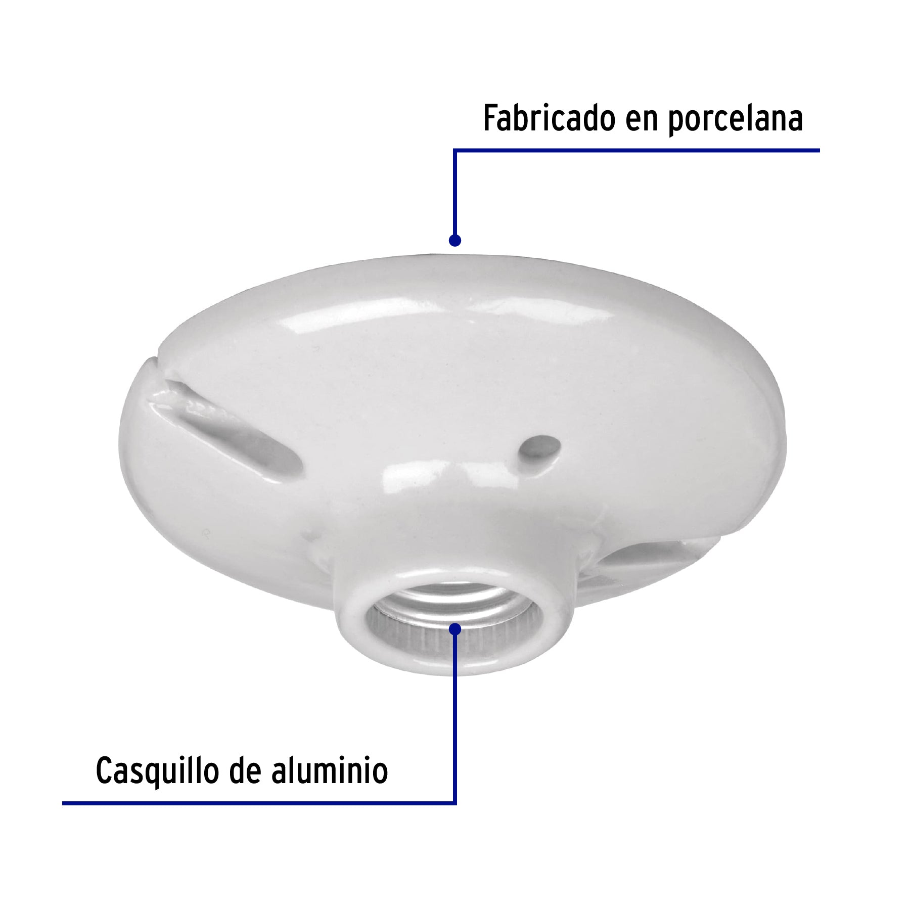 Portalámpara de porcelana, 4-1/2", redonda, a granel VOLTECK