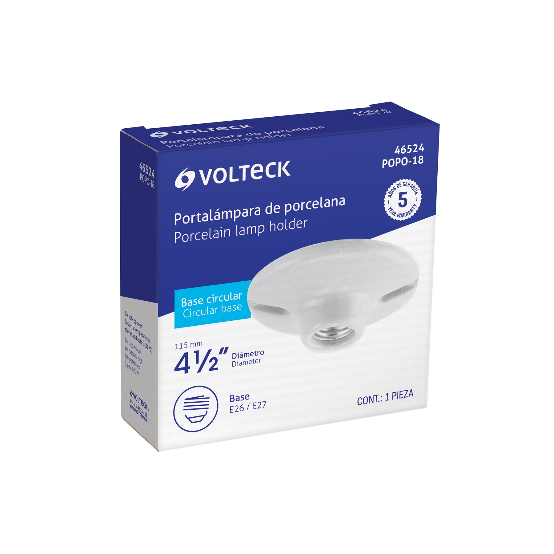 Portalámpara de porcelana, 4-1/2", redonda, VOLTECK