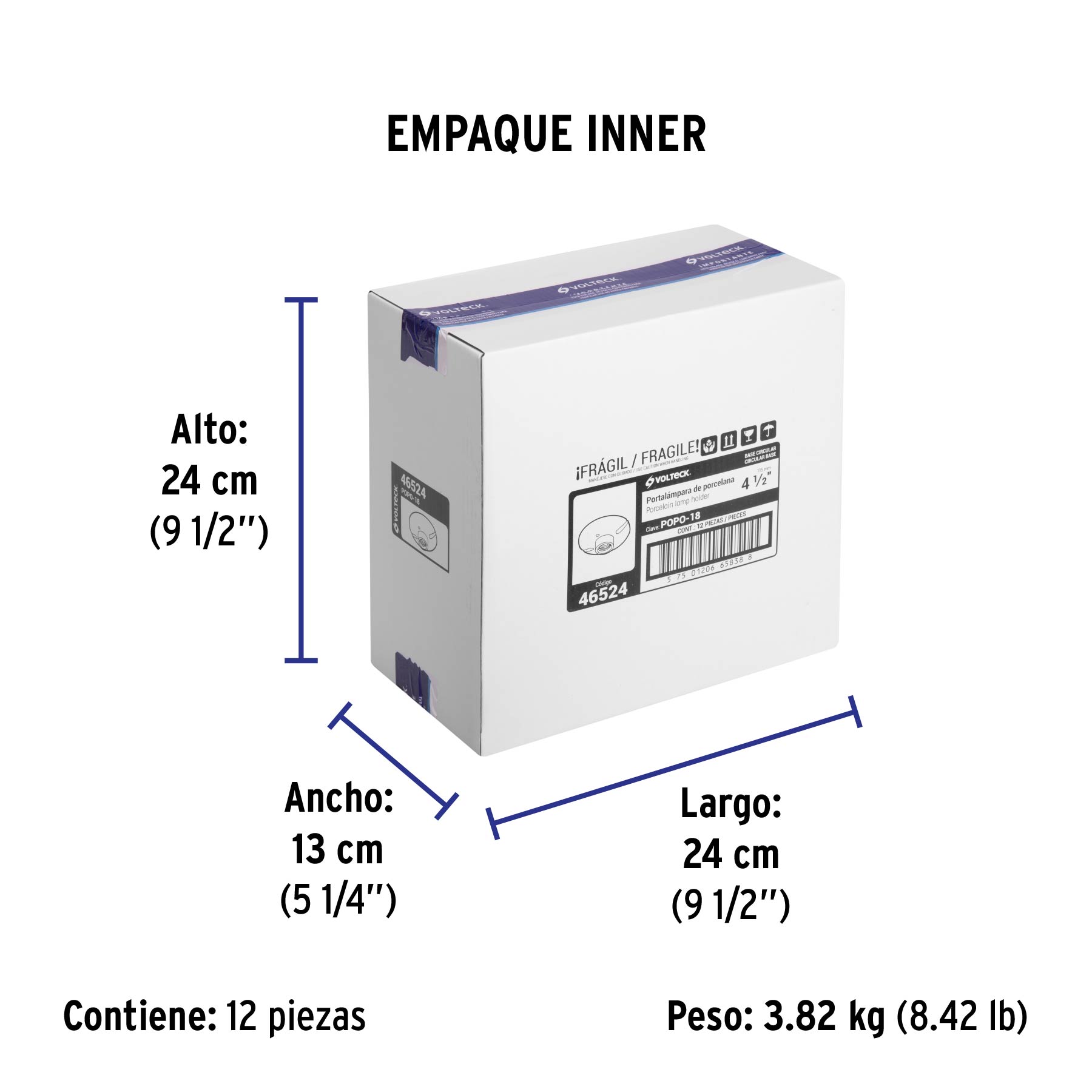 Portalámpara de porcelana, 4-1/2", redonda, VOLTECK - Empaque
