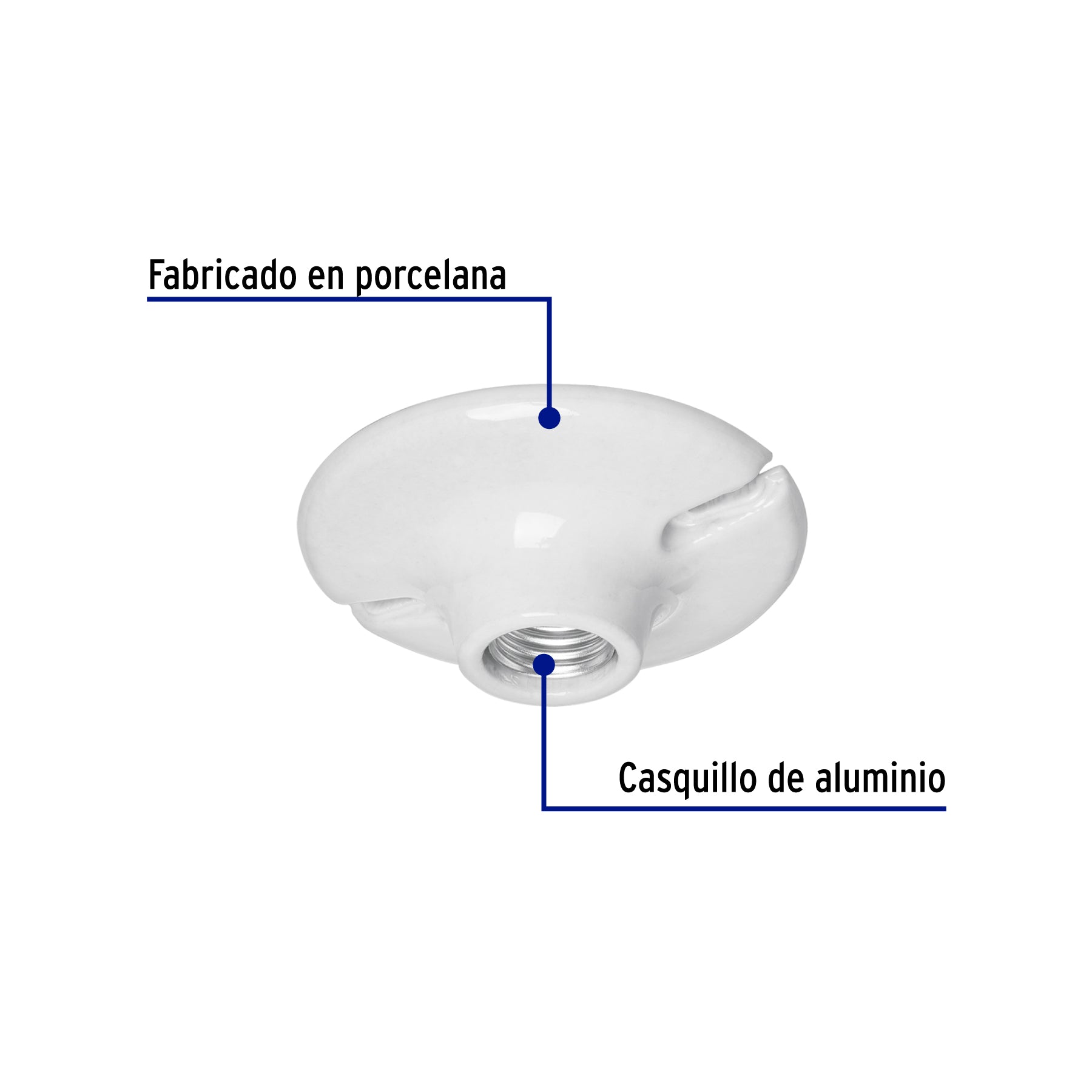 Portalámpara de porcelana, 4-1/2", redonda, VOLTECK