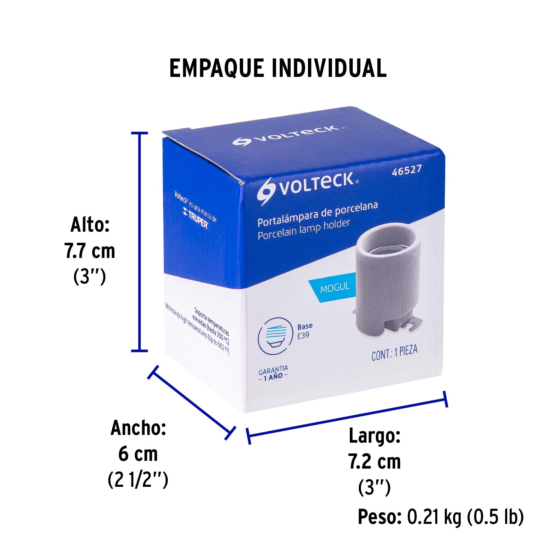 Portalámpara de porcelana, base tipo Mogul (E39), VOLTECK - Empaque