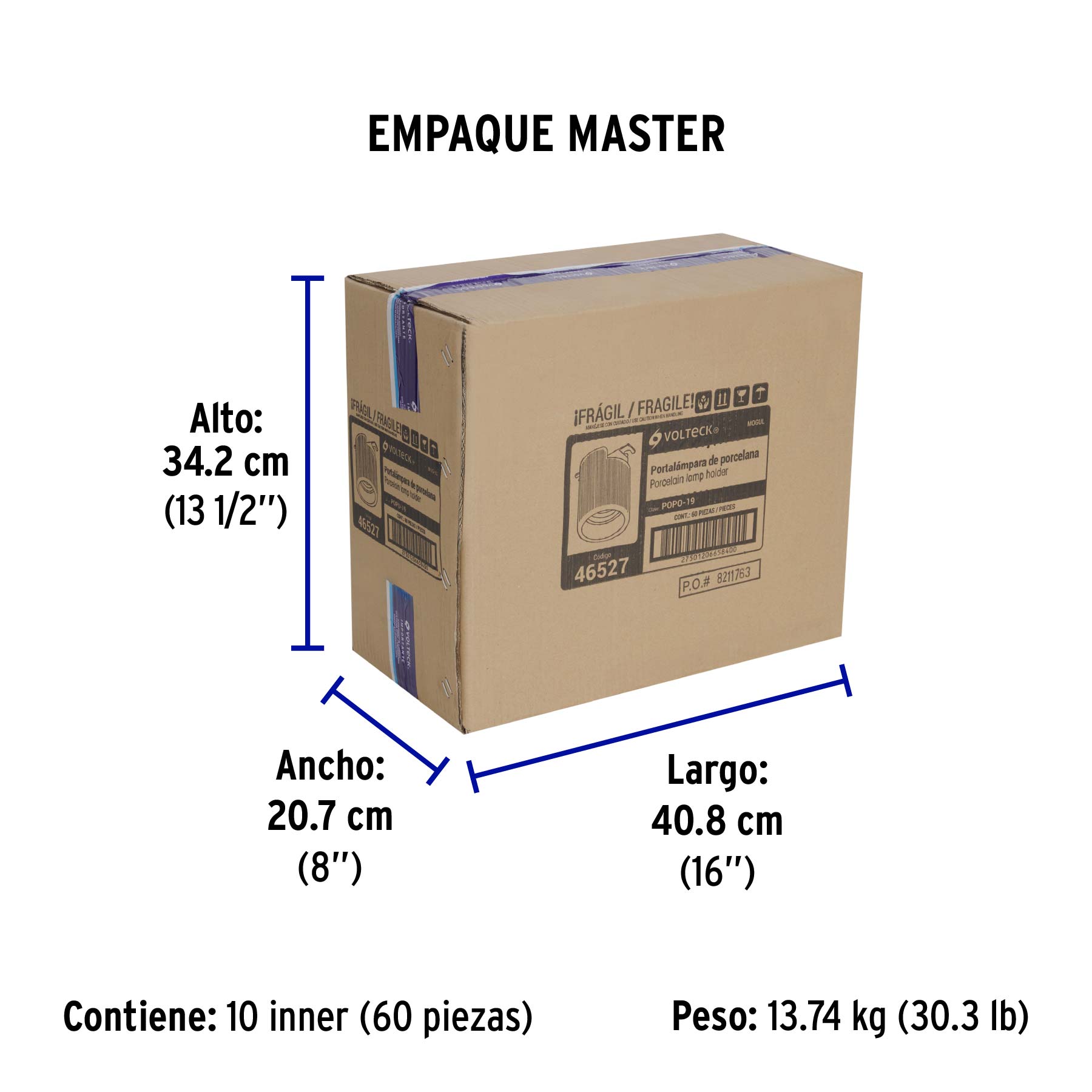 Portalámpara de porcelana, base tipo Mogul (E39), VOLTECK - Empaque