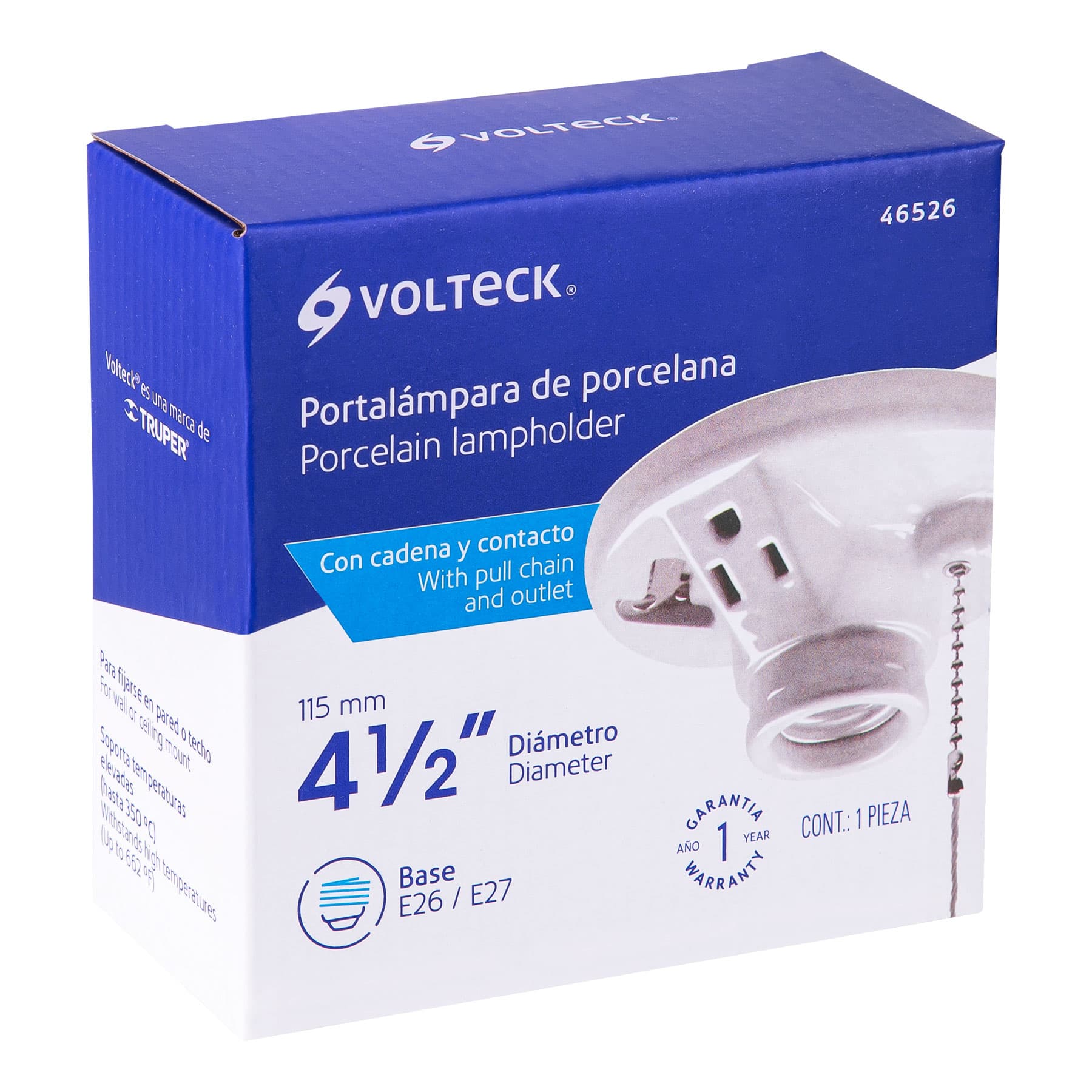 Portalámpara de porcelana, con ladrón y cadena, VOLTECK