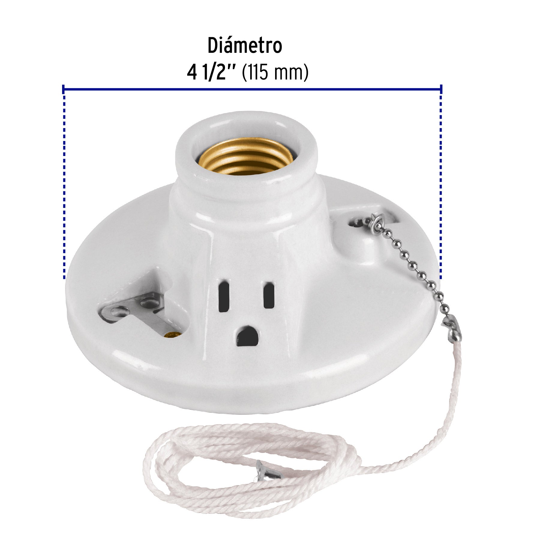 Portalámpara de porcelana, con ladrón y cadena, VOLTECK
