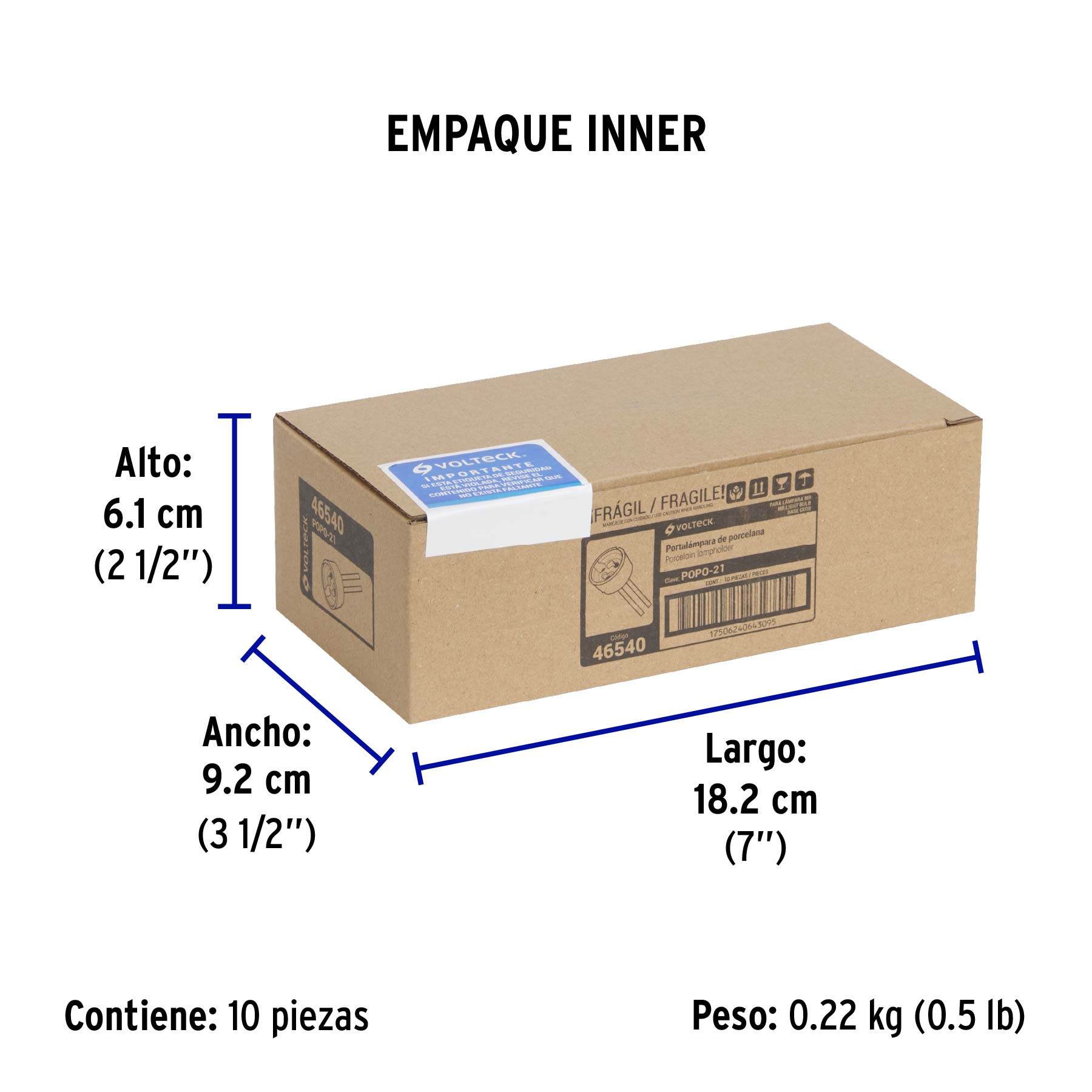 Portalámpara de porcelana para base GU10, VOLTECK - Empaque