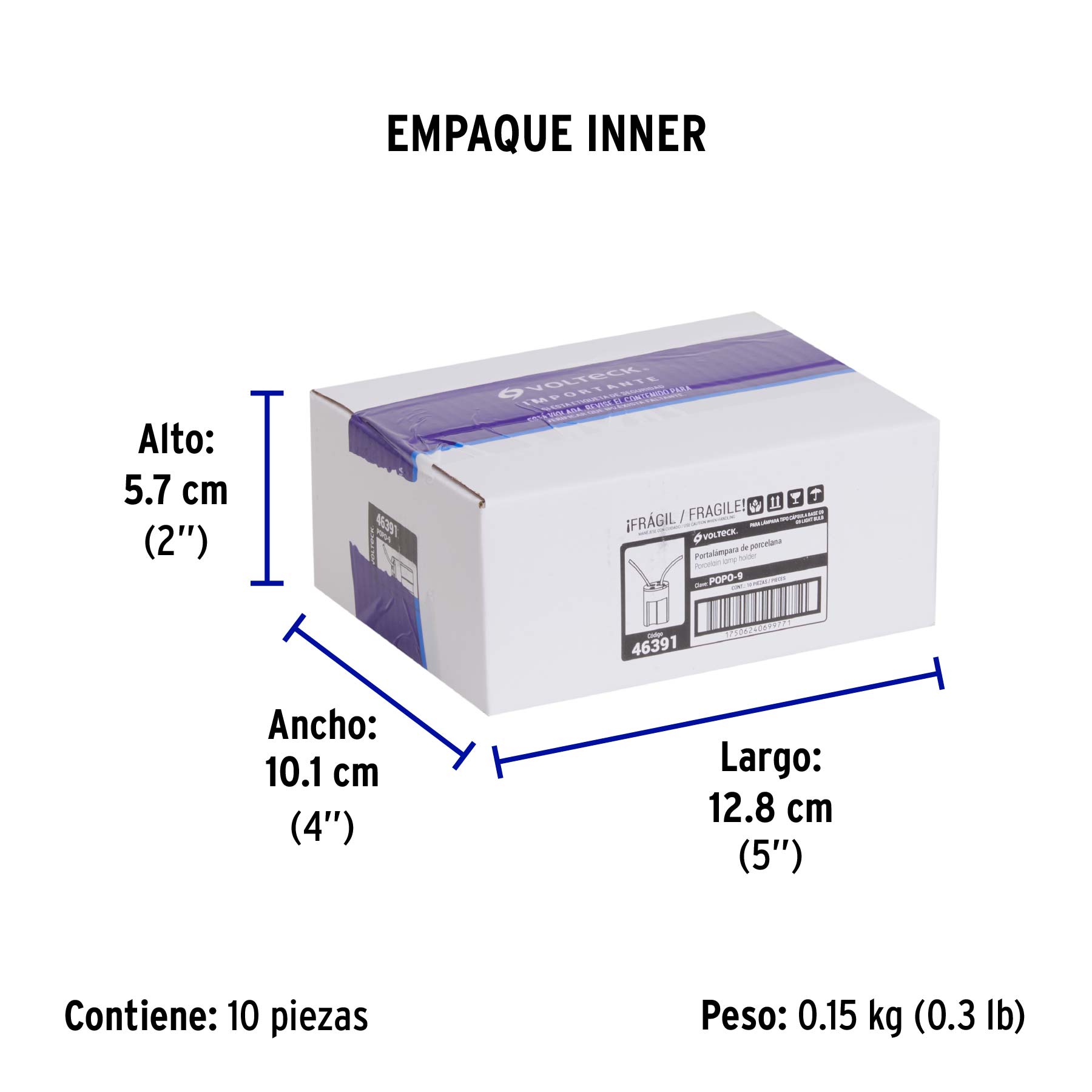 Portalámpara de porcelana para base G9, VOLTECK - Empaque