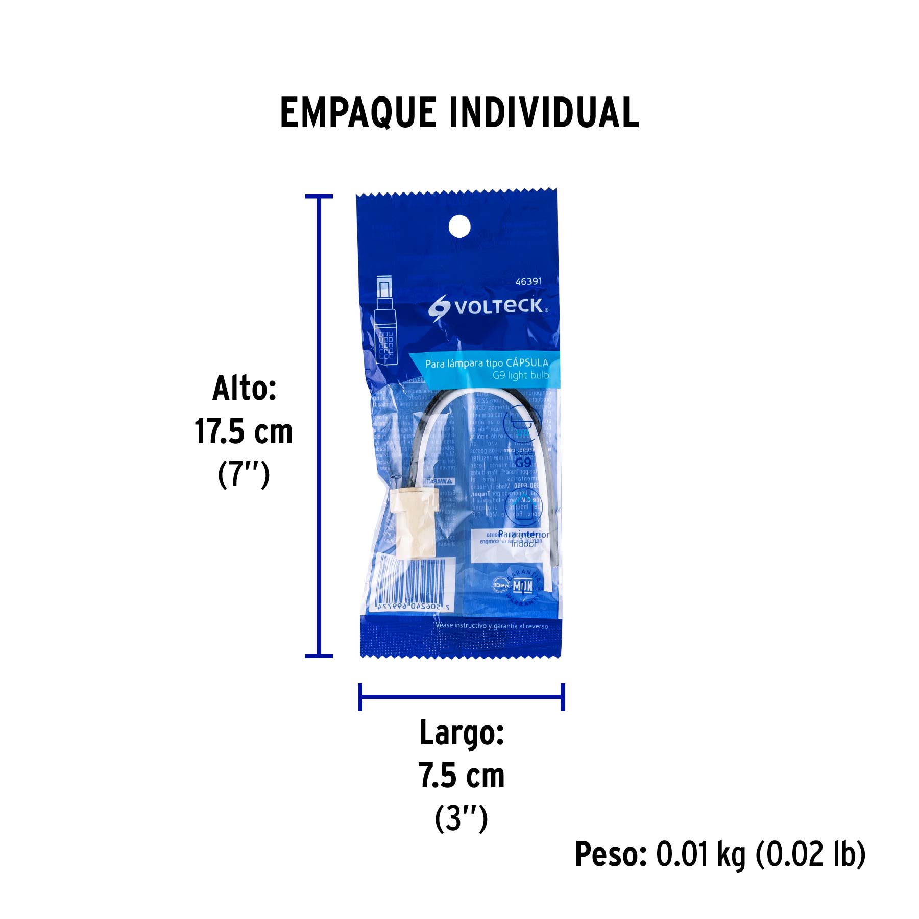 Portalámpara de porcelana para base G9, VOLTECK - Empaque