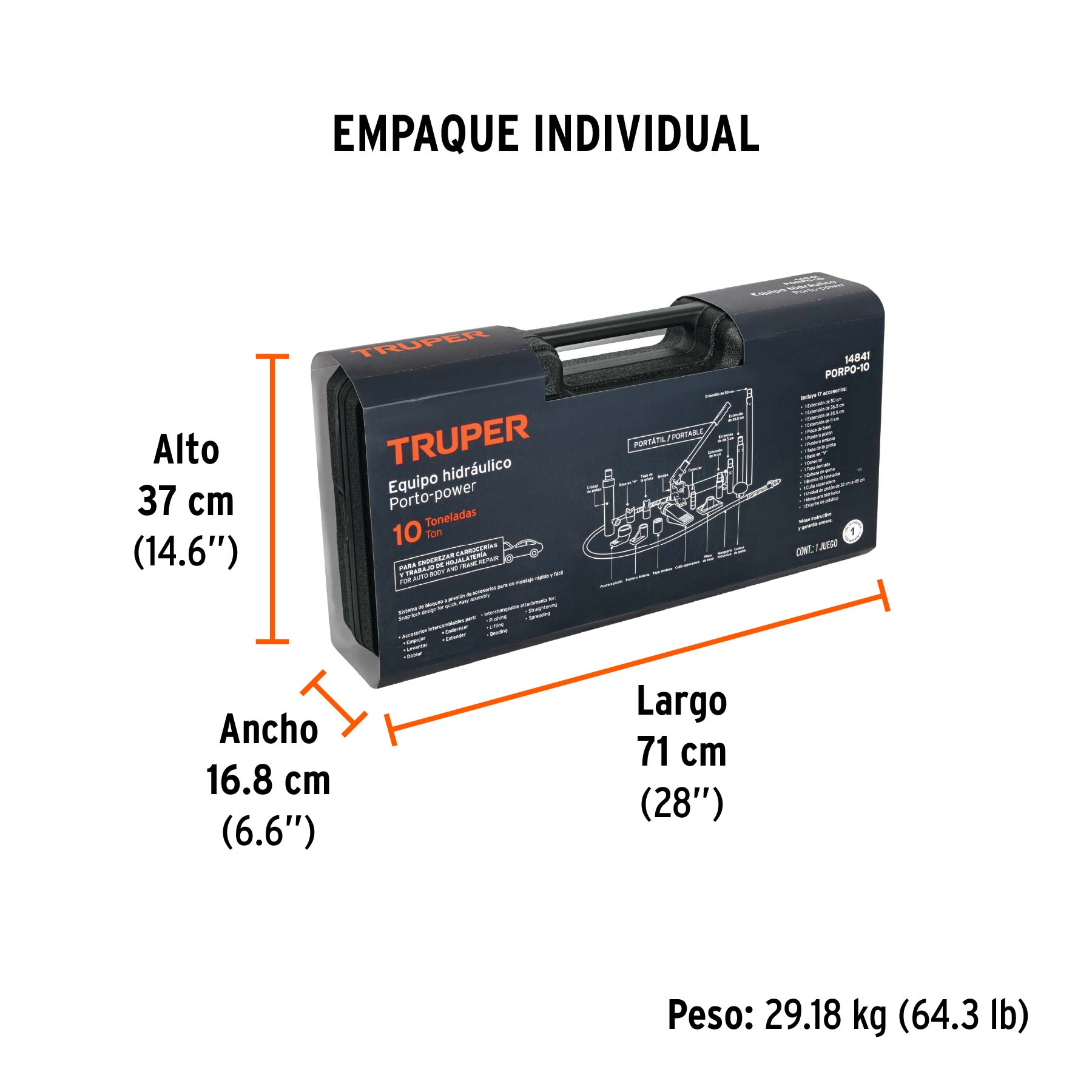 Porto power hidráulico de 10 ton, TRUPER - Empaque