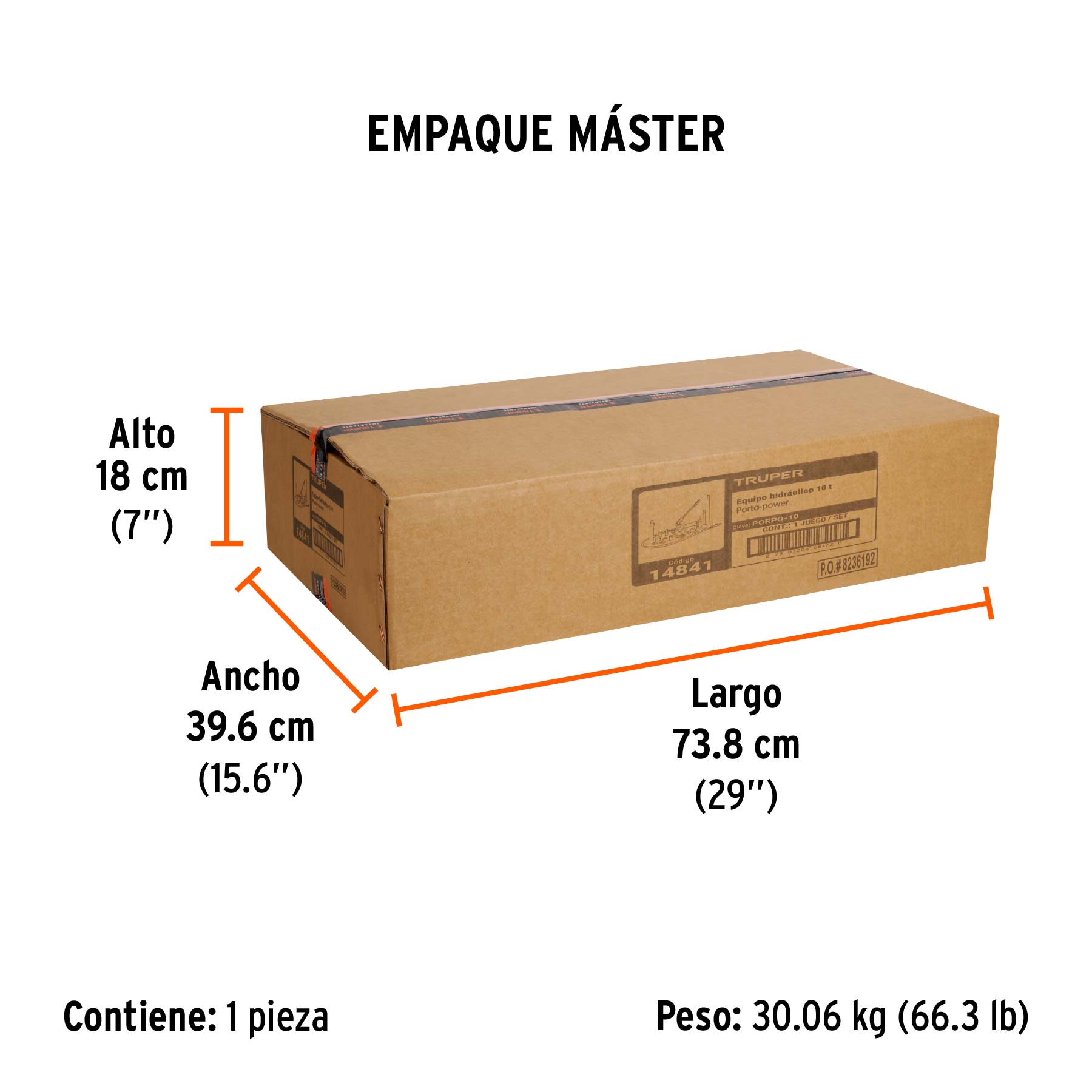 Porto power hidráulico de 10 ton, TRUPER - Empaque