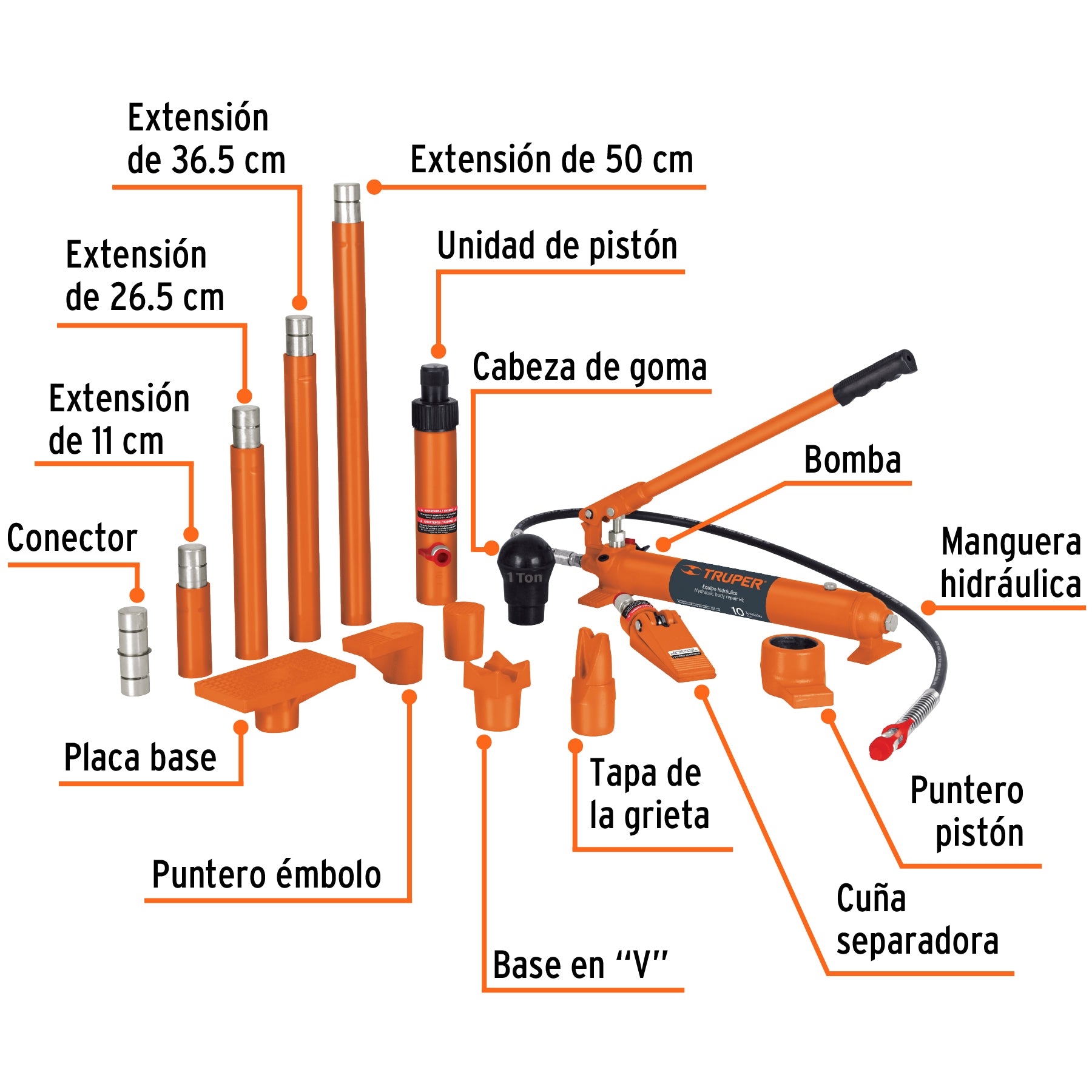 Porto power hidráulico de 10 ton, TRUPER