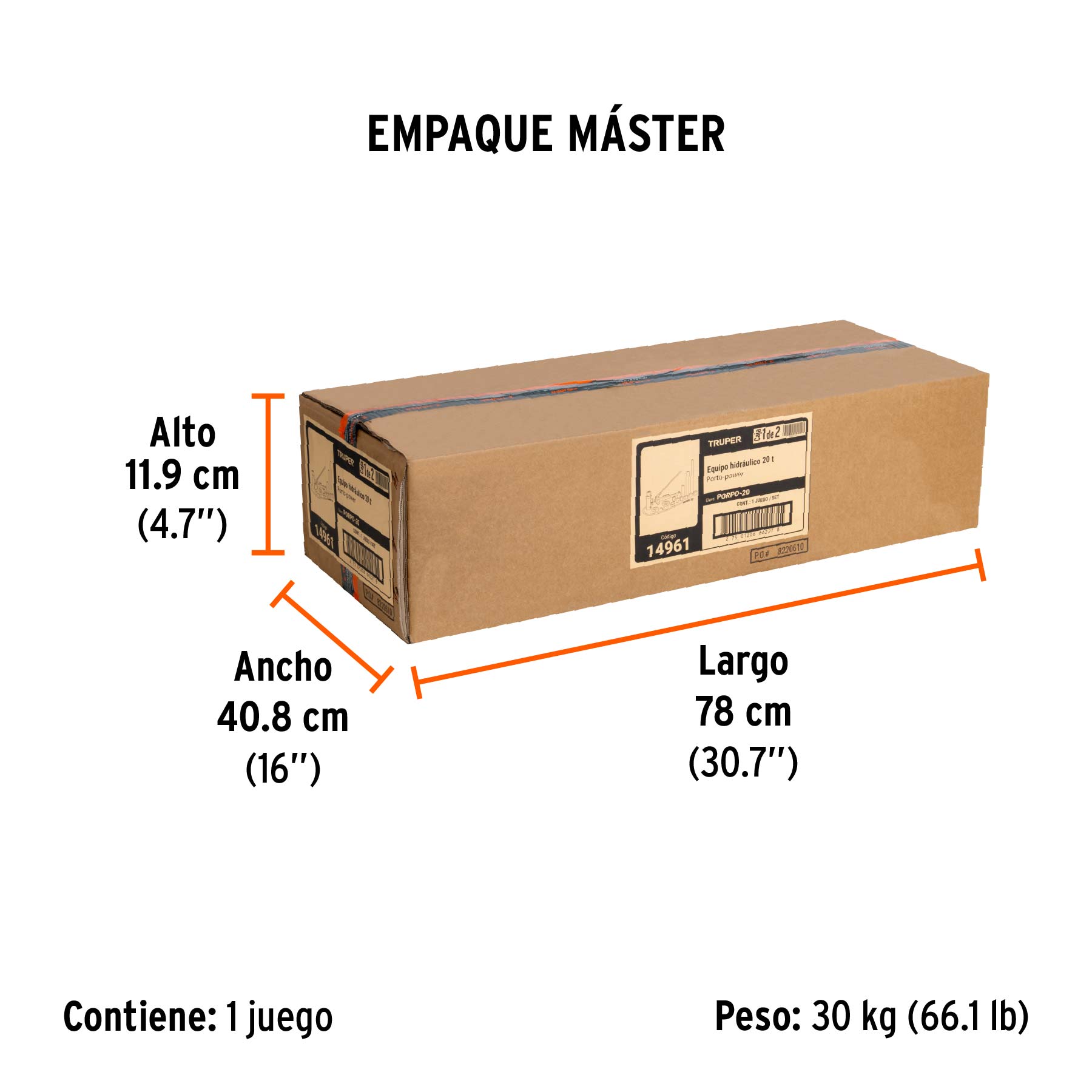 Porto power hidráulico de 20 ton, TRUPER - Empaque