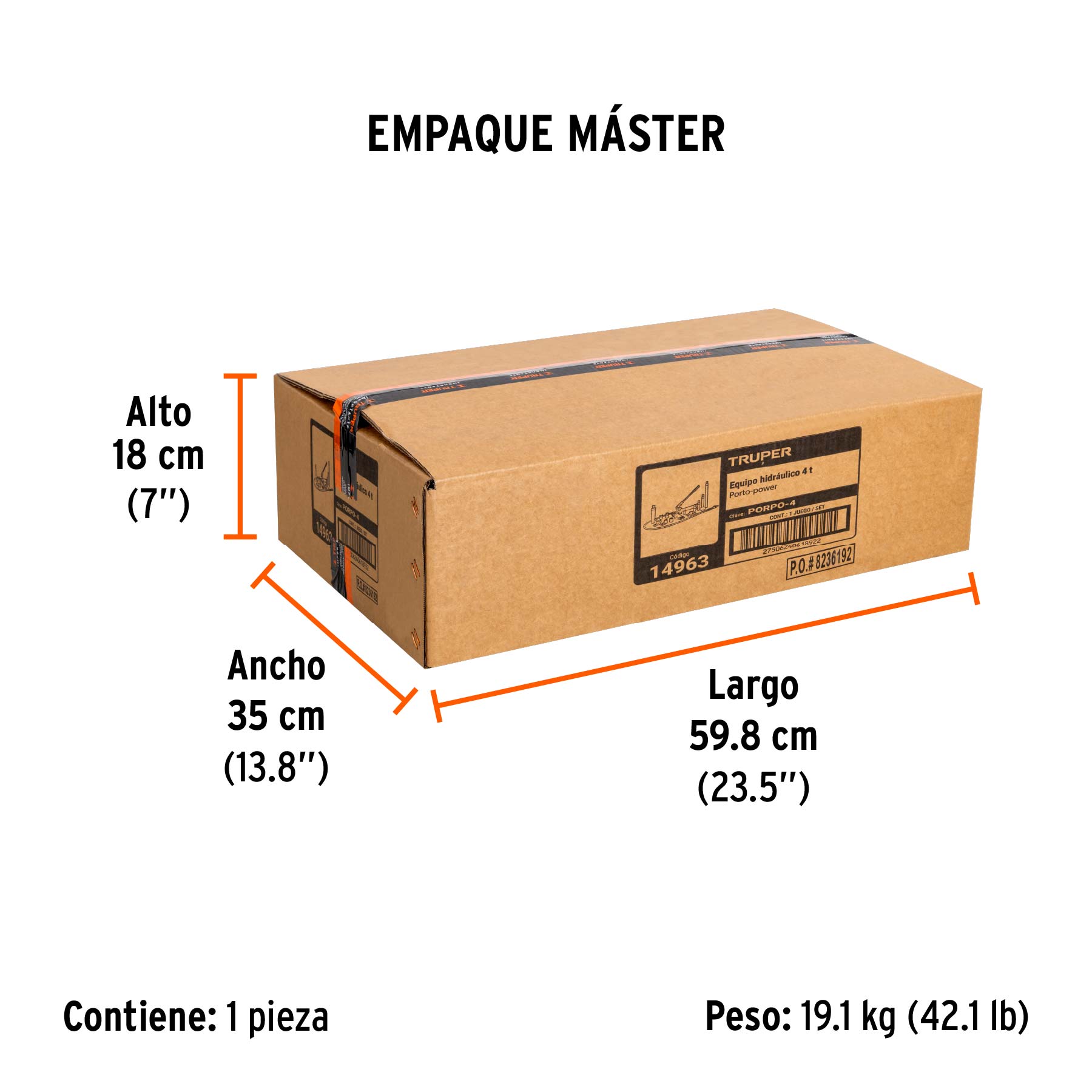 Porto power hidráulico de 4 ton, TRUPER - Empaque