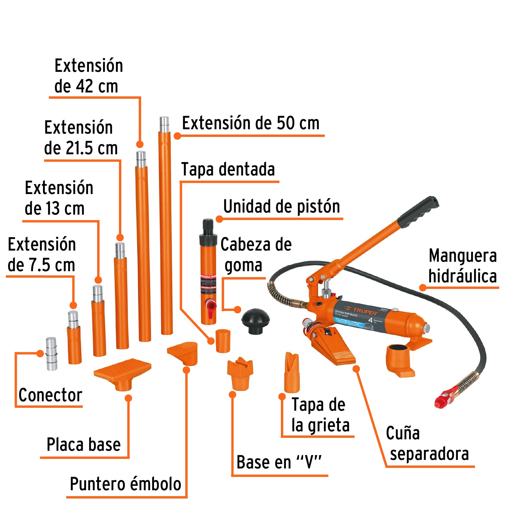 Porto power hidráulico de 4 ton, TRUPER