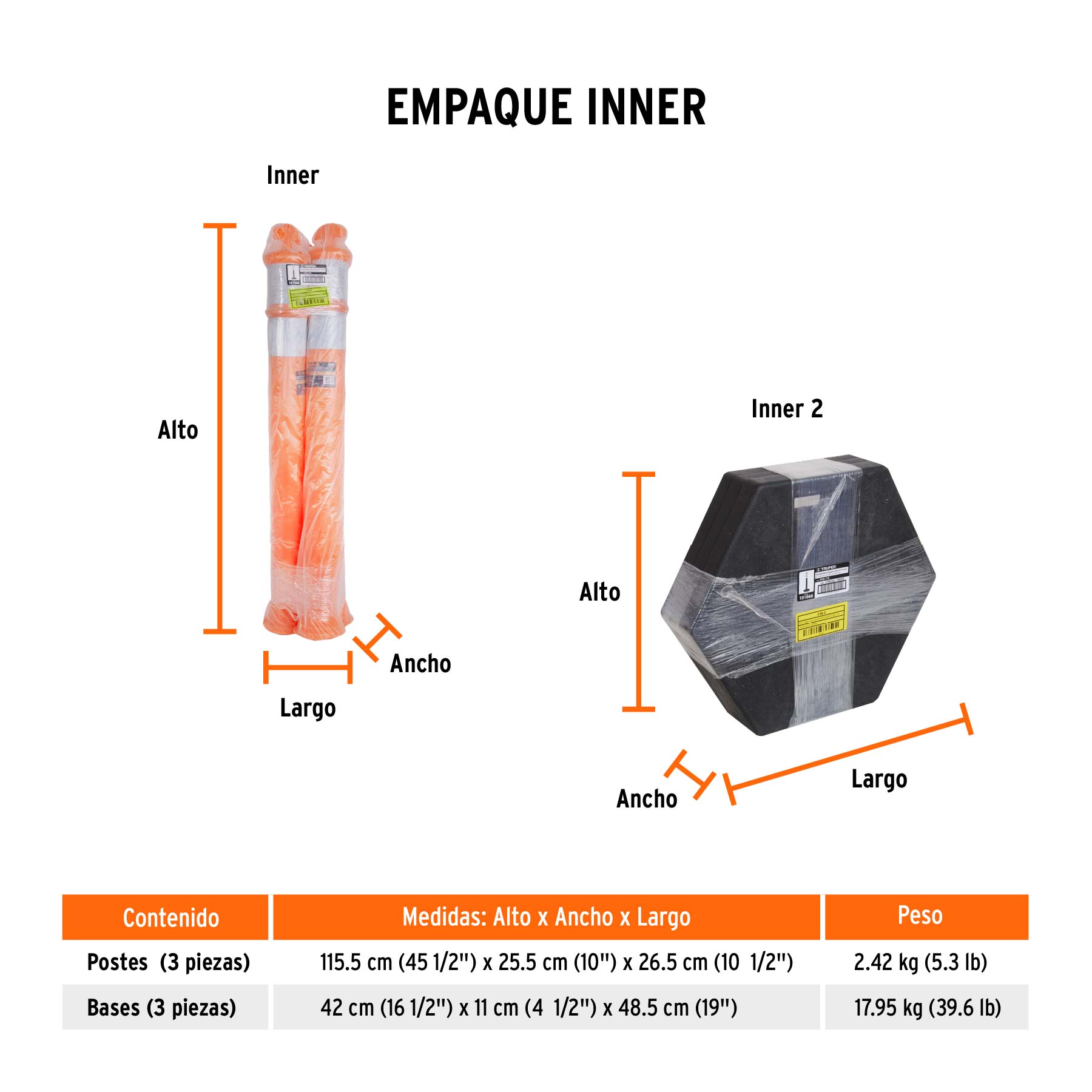 Poste delimitador de 115 cm de alto con base y reflejante - Empaque