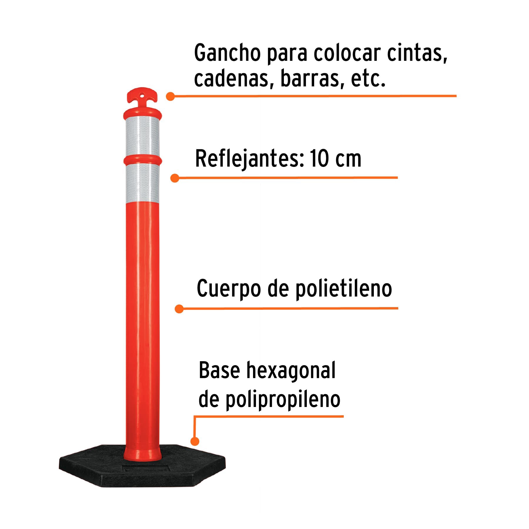 Poste delimitador de 115 cm de alto con base y reflejante