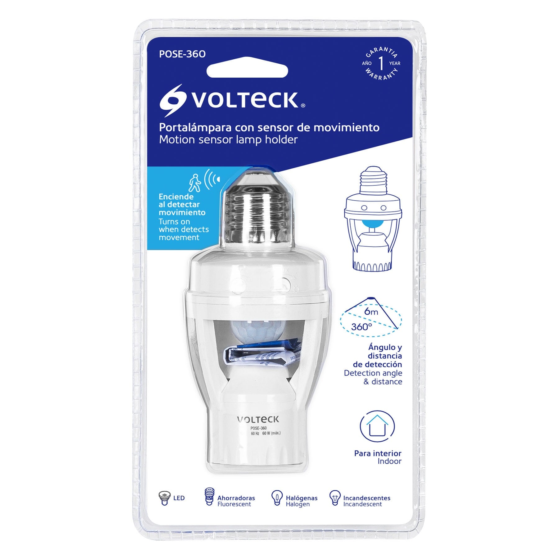 Portalámpara con sensor de movimiento 360°, VOLTECK