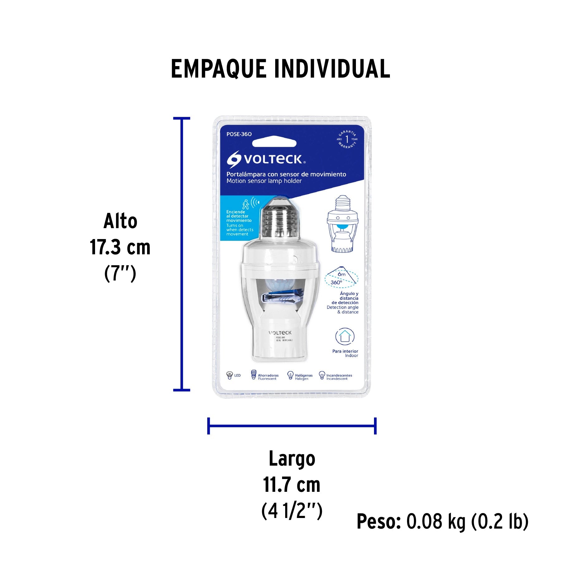 Portalámpara con sensor de movimiento 360°, VOLTECK - Empaque