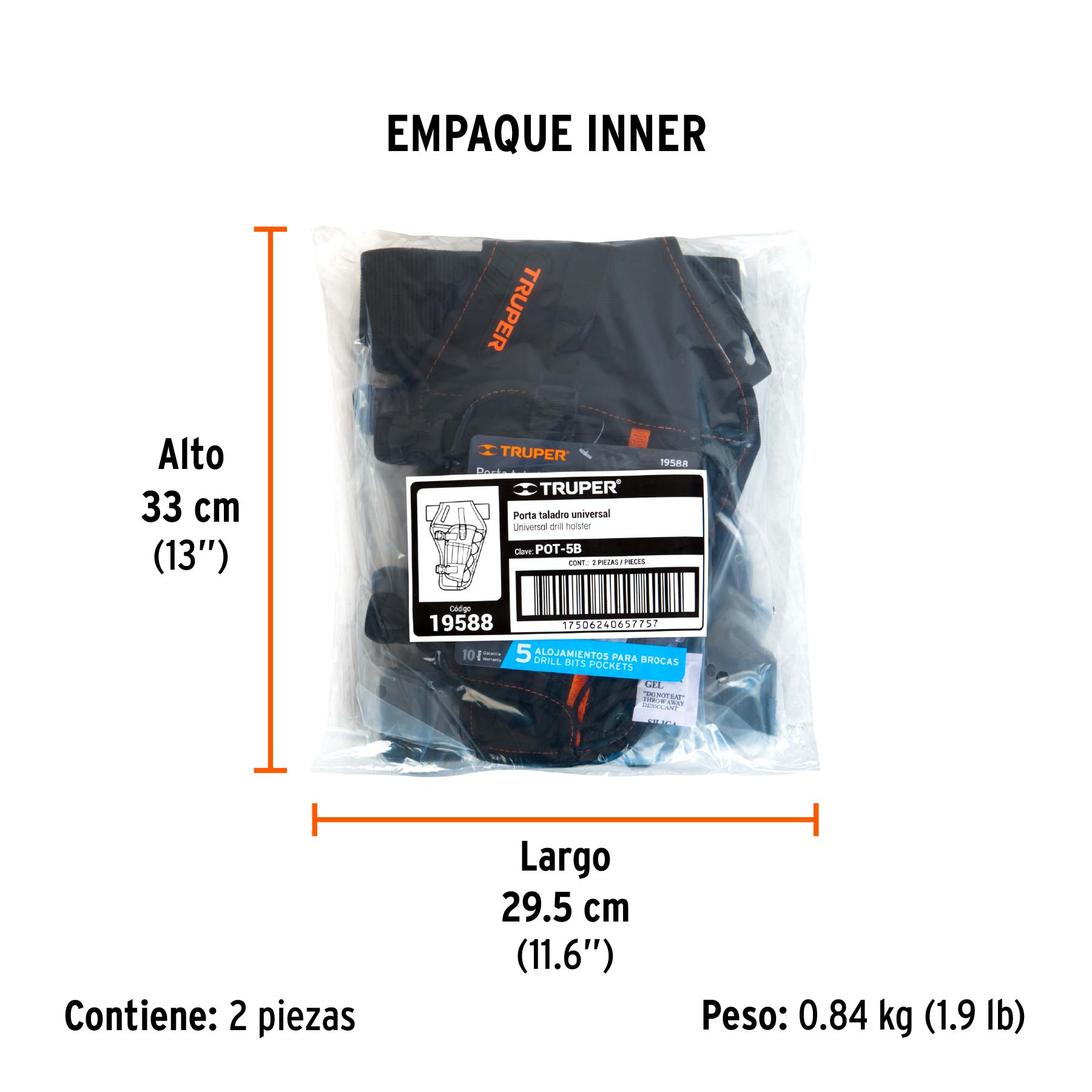 Porta taladro de poliéster, 6 compartimentos, TRUPER - Empaque