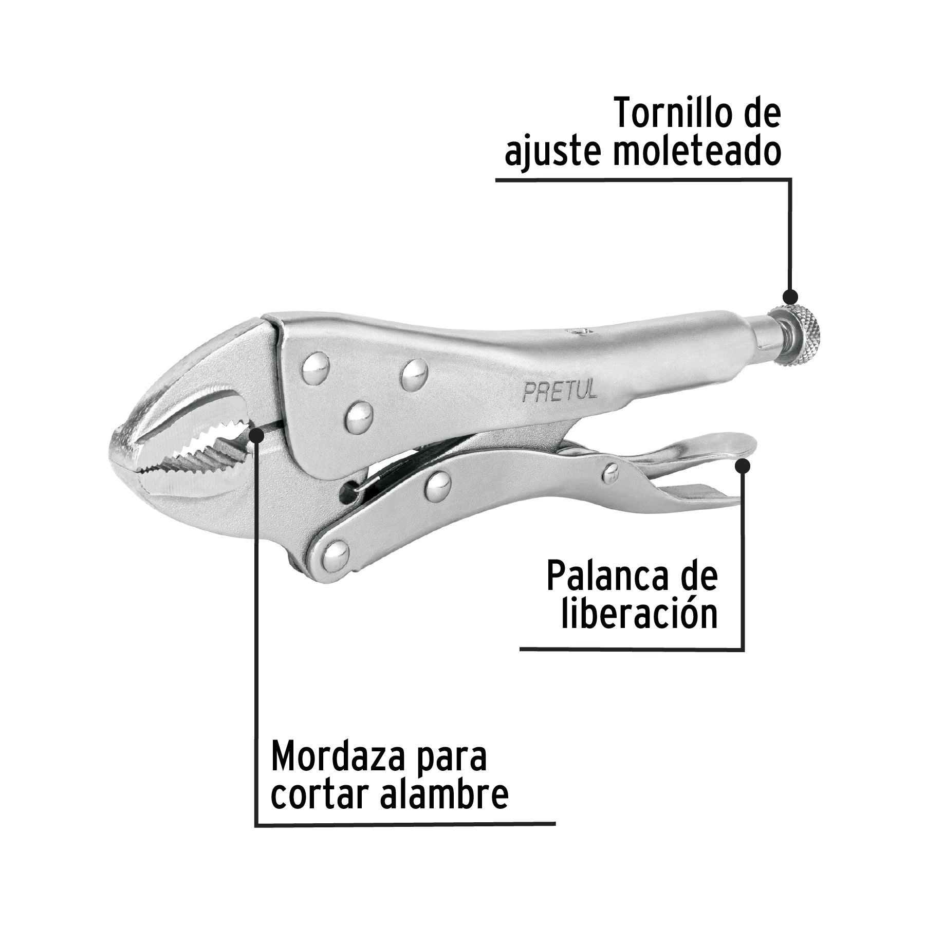 Pinza de presión 10" mordaza curva, a granel, PRETUL