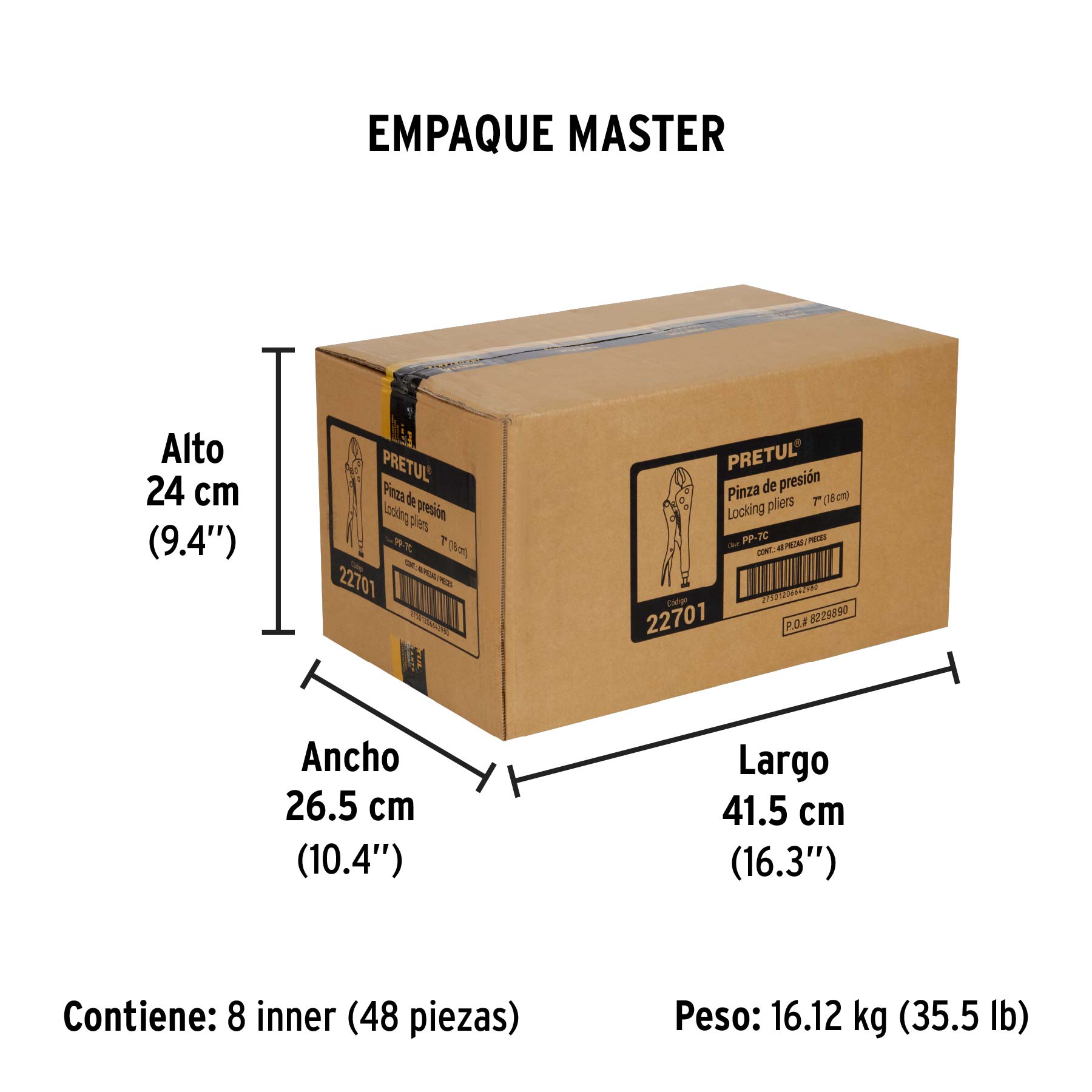 Pinza de presión 7" mordaza curva, PRETUL - Empaque