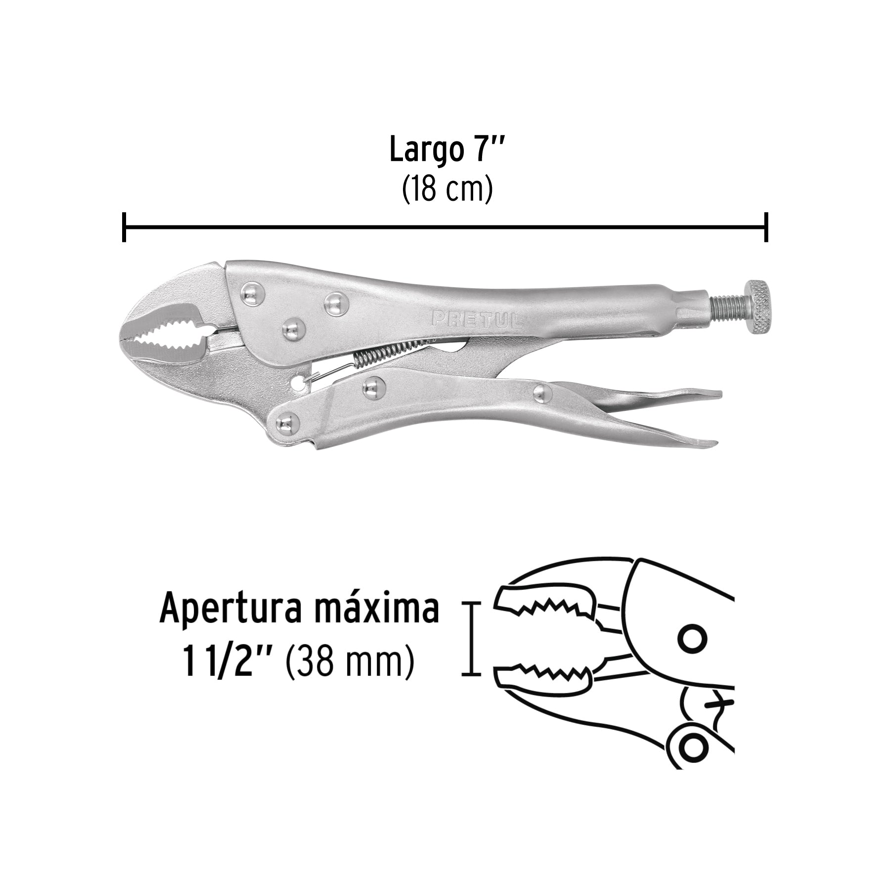 Pinza de presión 7" mordaza curva, PRETUL