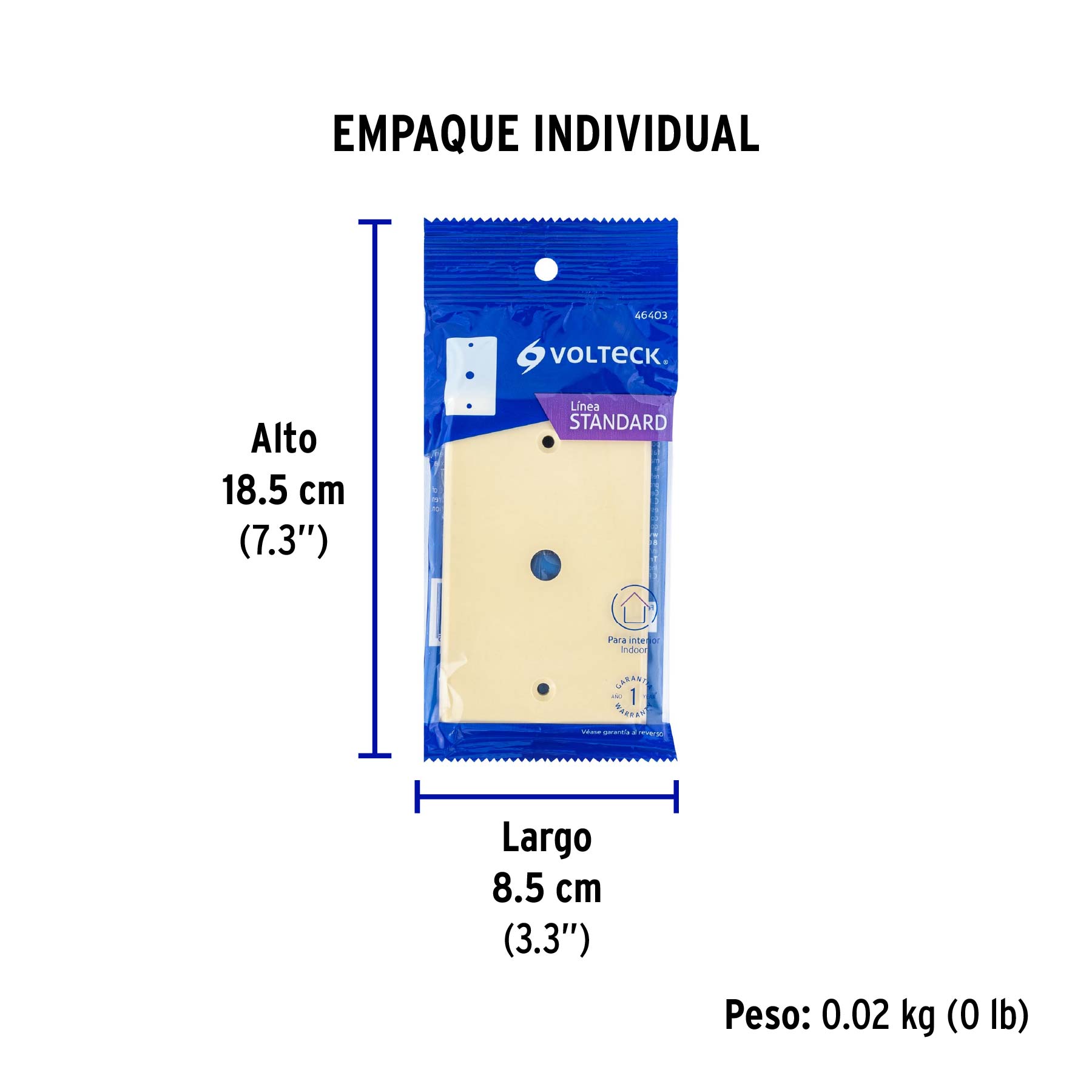 Placa de ABS pasacable, Standard, marfil, VOLTECK - Empaque