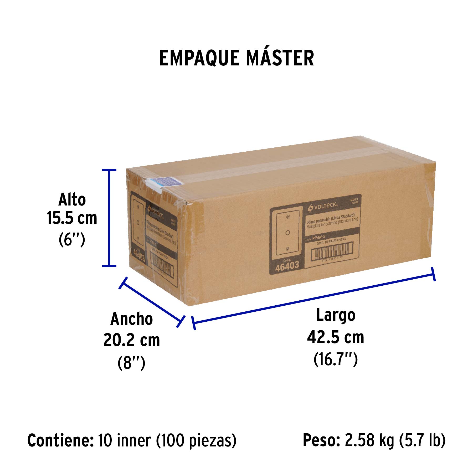 Placa de ABS pasacable, Standard, marfil, VOLTECK - Empaque