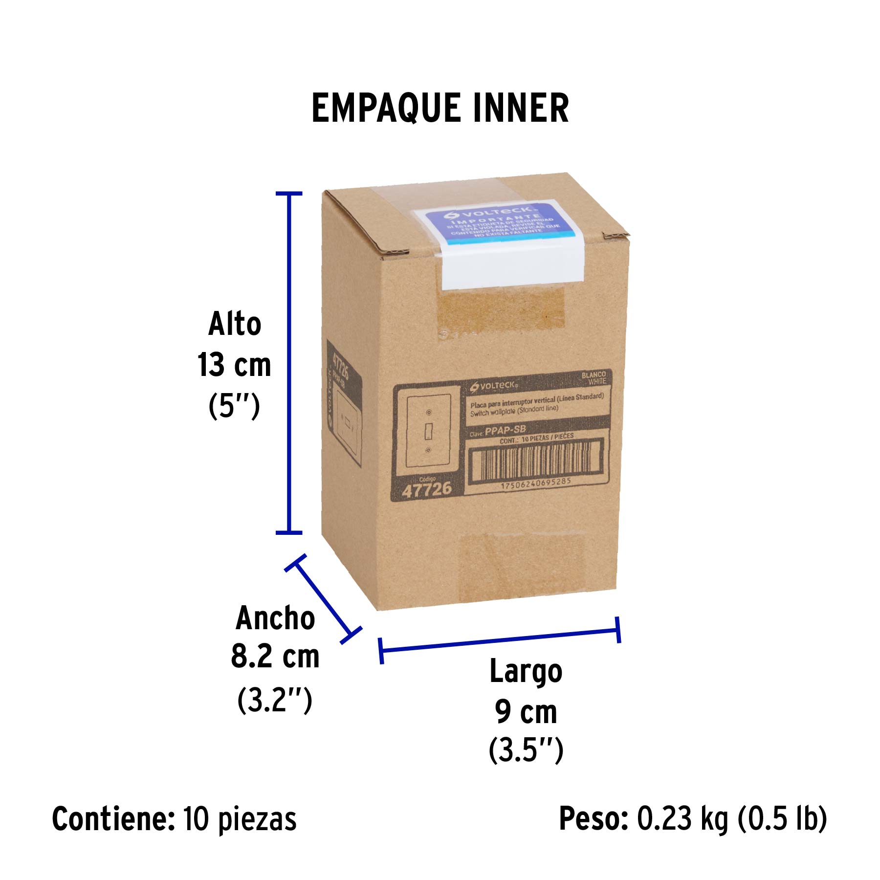 Placa de ABS para interruptor vertical, Standard, blanco - Empaque