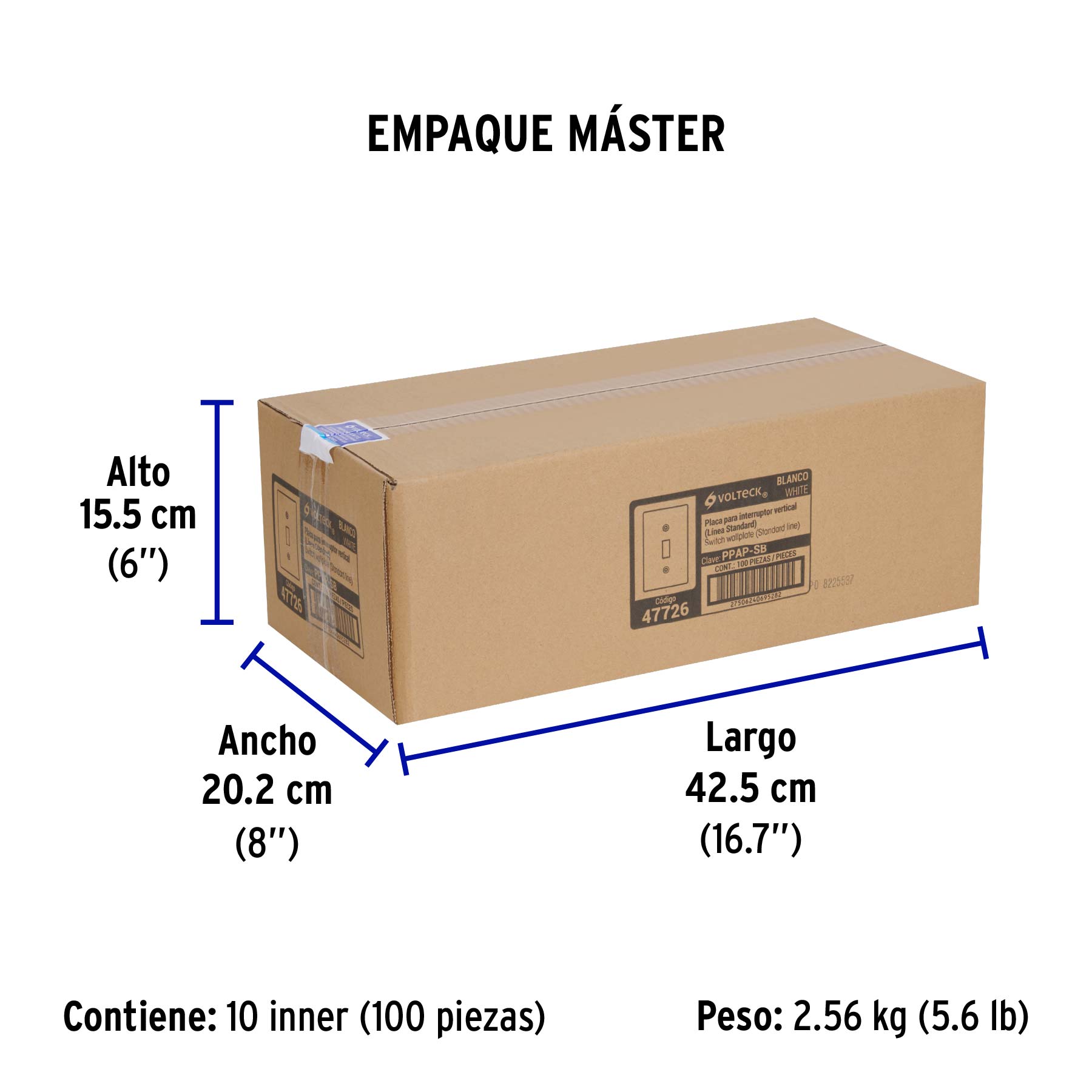 Placa de ABS para interruptor vertical, Standard, blanco - Empaque
