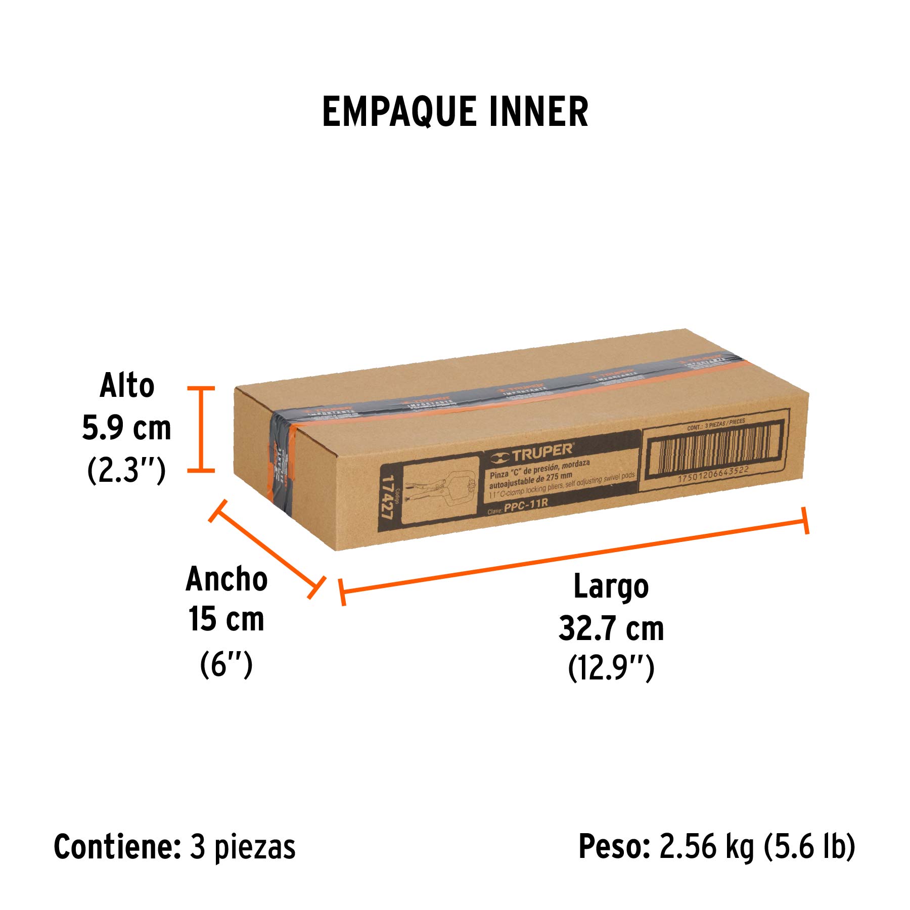Pinza de presión 11" tipo "C" con mordaza autoajustable - Empaque