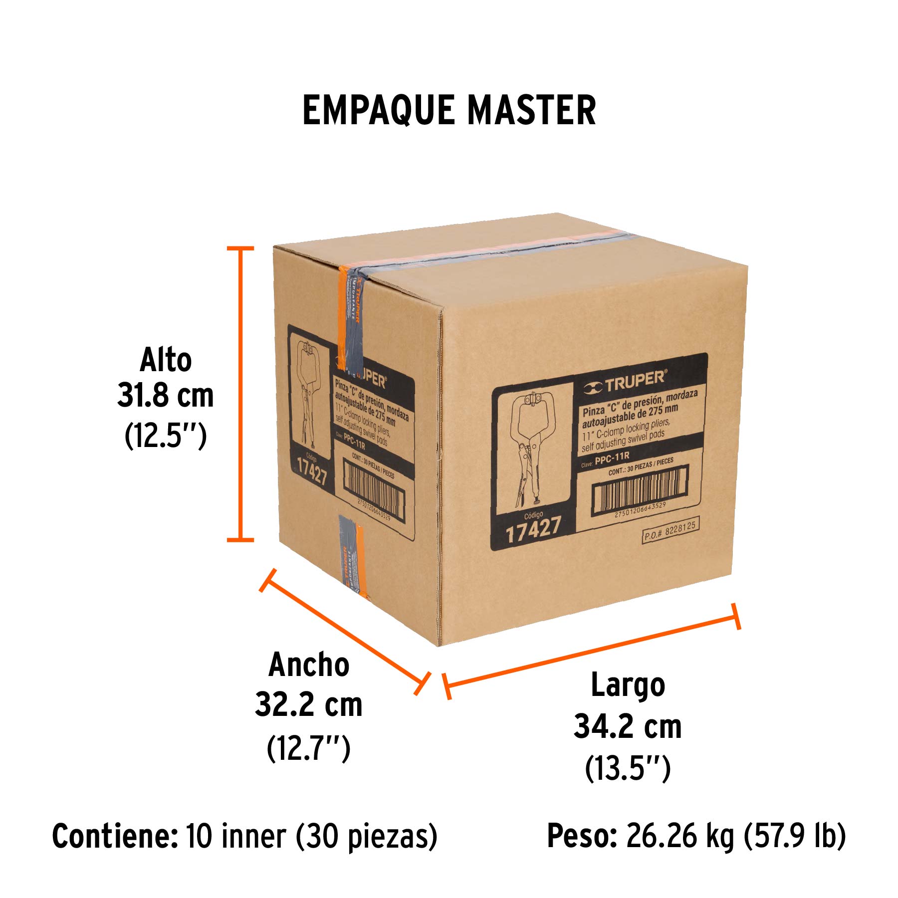 Pinza de presión 11" tipo "C" con mordaza autoajustable - Empaque