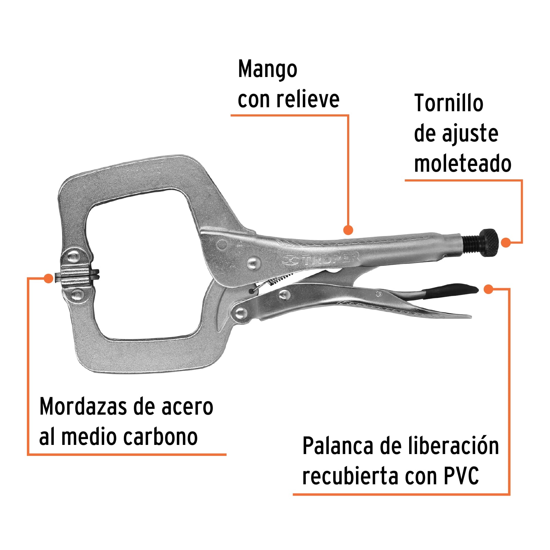 Pinza de presión 11" tipo "C" con mordaza autoajustable