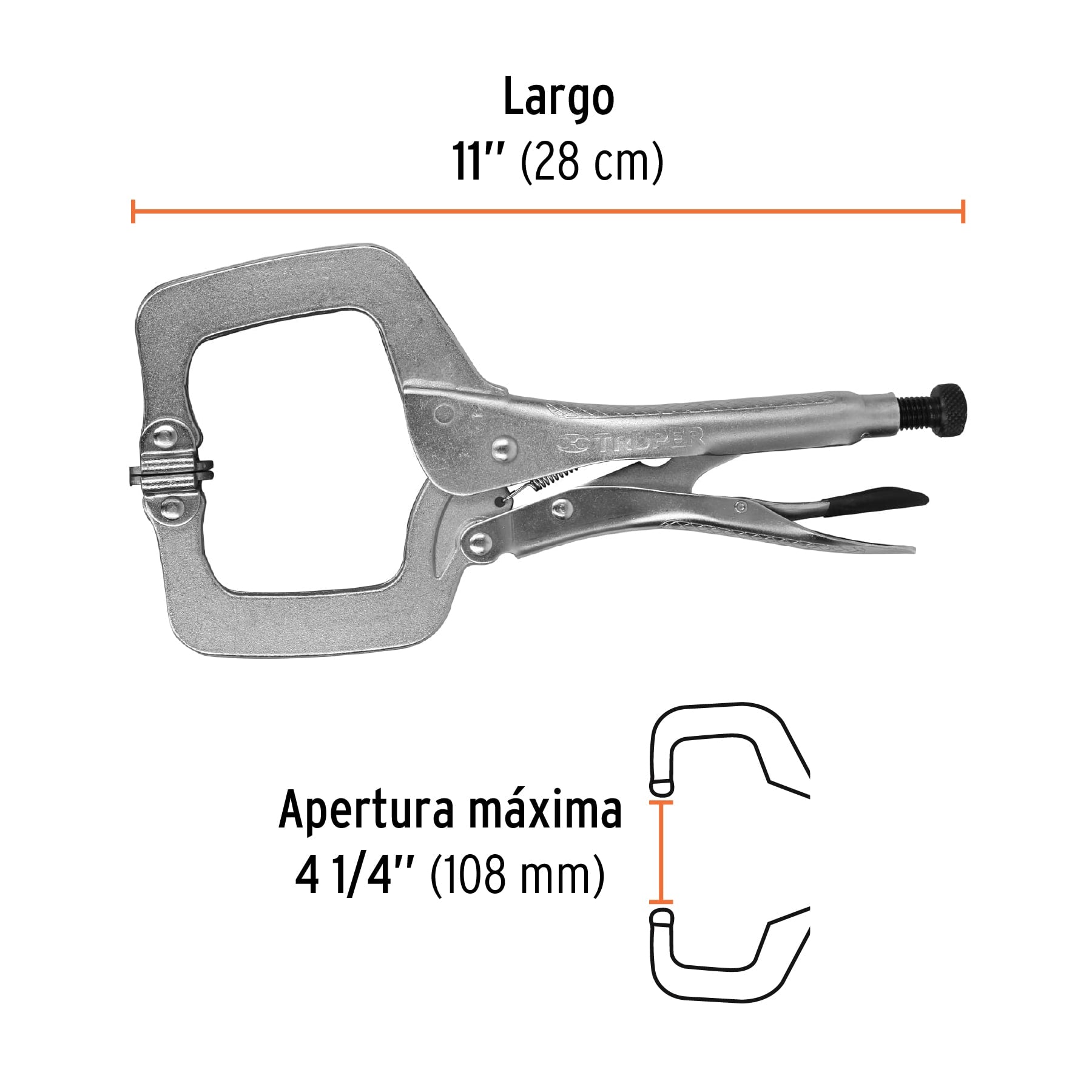 Pinza de presión 11" tipo "C" con mordaza autoajustable