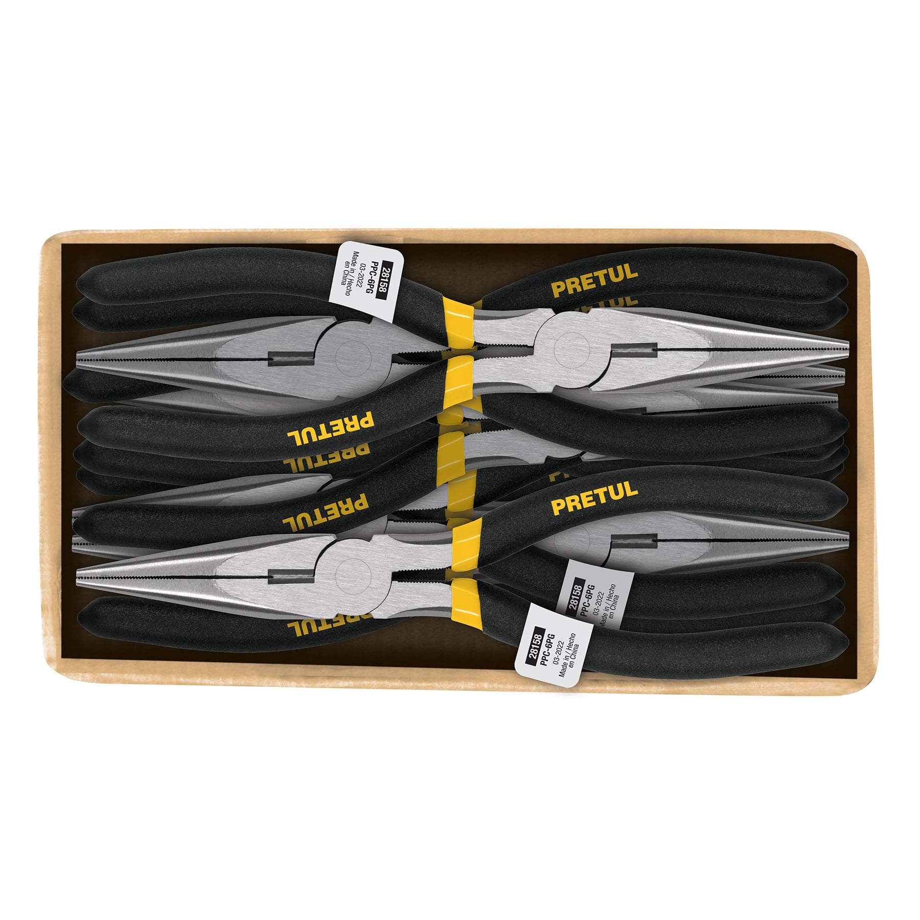 Pinza de punta y corte 6" mango de vinil, a granel, PRETUL