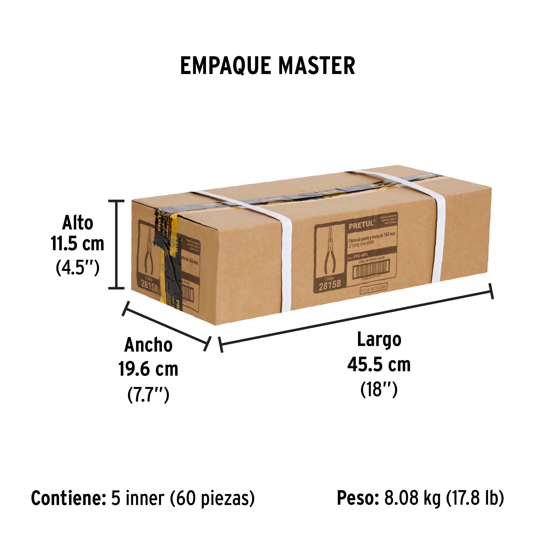 Pinza de punta y corte 6" mango de vinil, a granel, PRETUL - Empaque