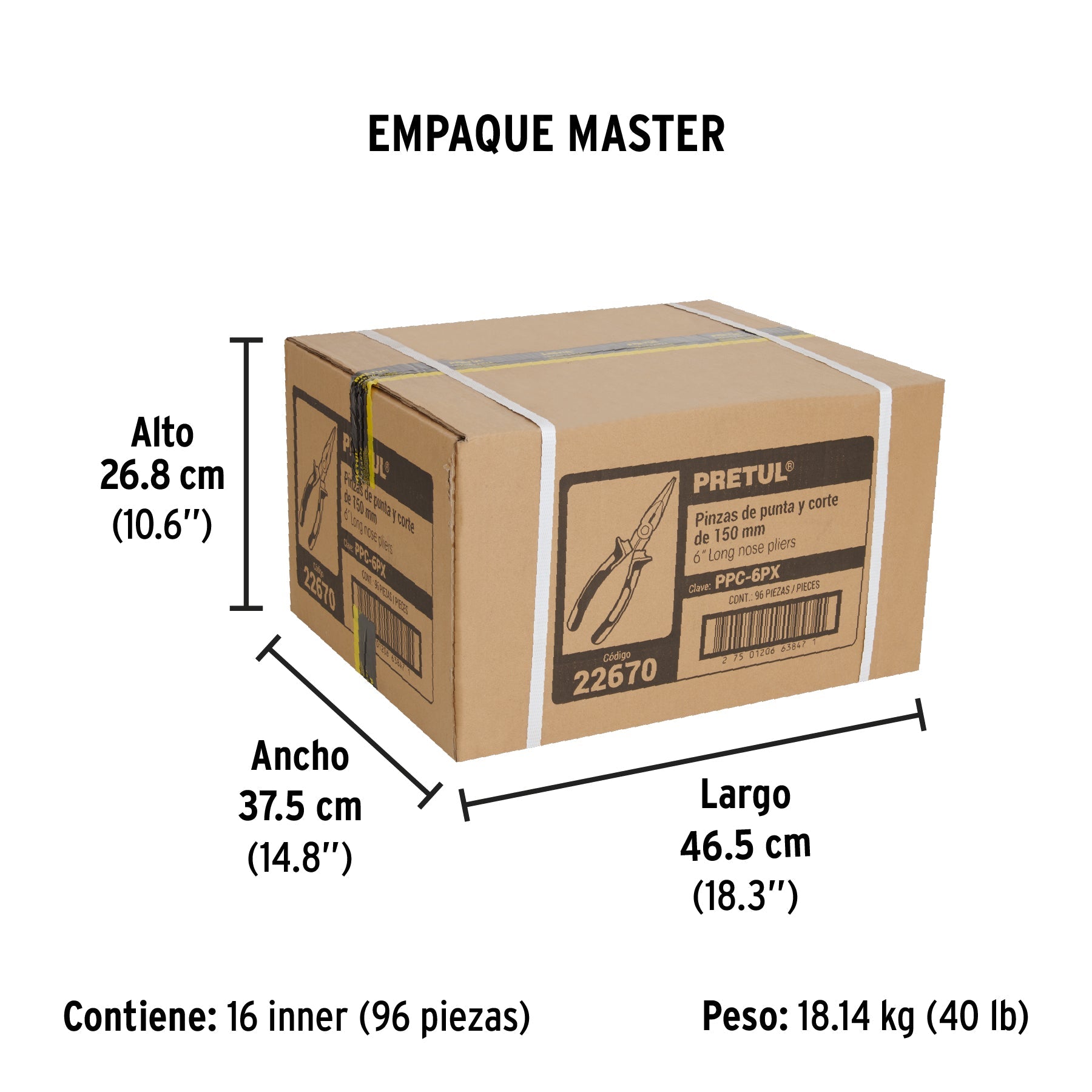 Pinza de punta y corte 6" mango Comfort Grip, PRETUL - Empaque