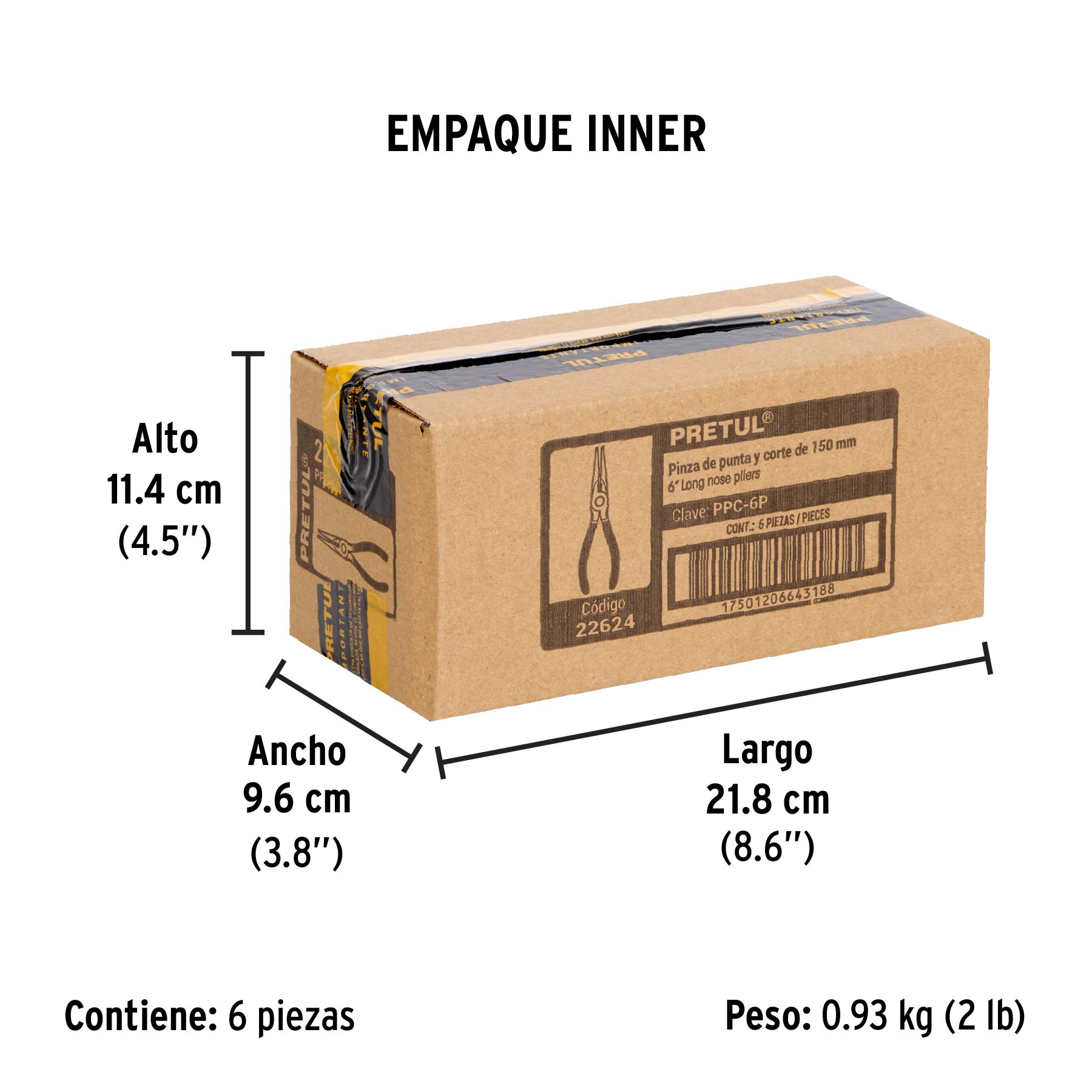 Pinza de punta y corte 6" mango de PVC, PRETUL - Empaque