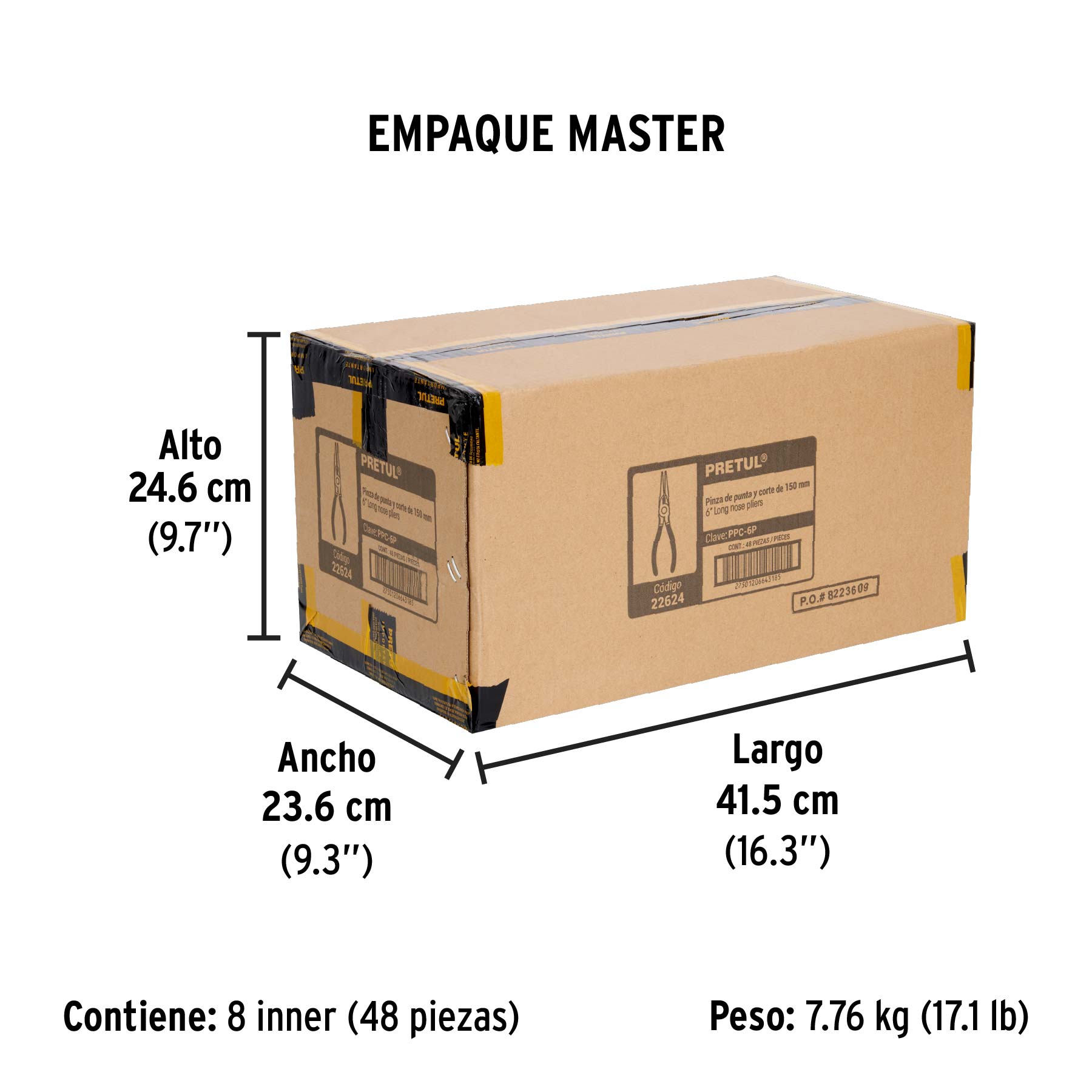 Pinza de punta y corte 6" mango de PVC, PRETUL - Empaque